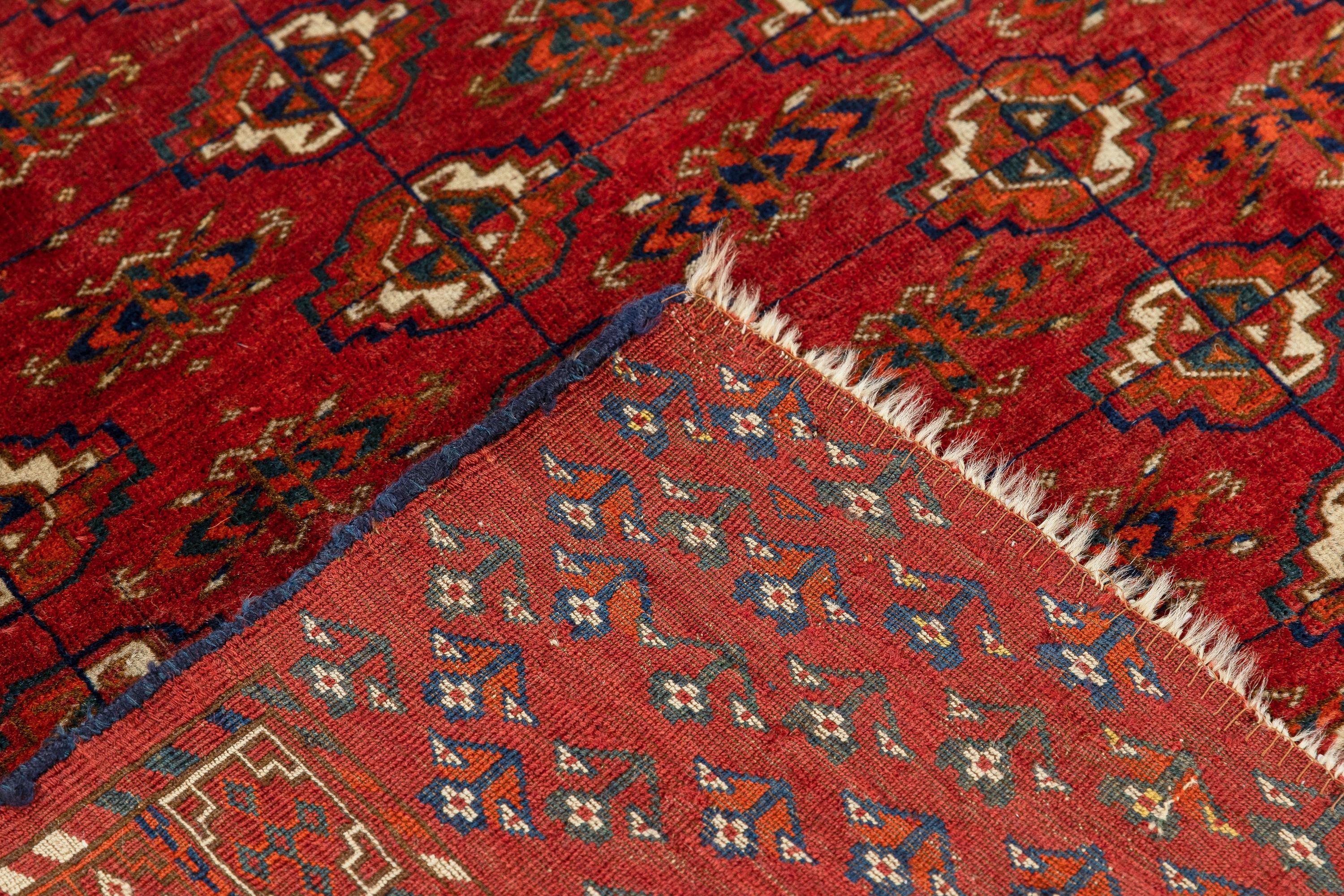 Hand-Knotted Antique Mid-19th Century Turkmen Tekke Rug For Sale