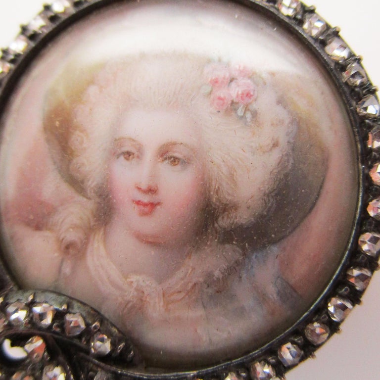 1850 Victorian Silver Over 14K Yellow Gold Diamond & Pearl Portrait Pin In Excellent Condition In Lexington, KY