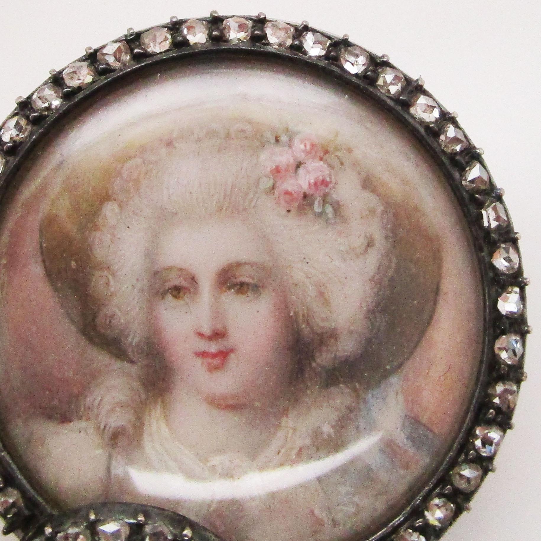 Women's 1850 Victorian Silver Over 14K Yellow Gold Diamond & Pearl Portrait Pin