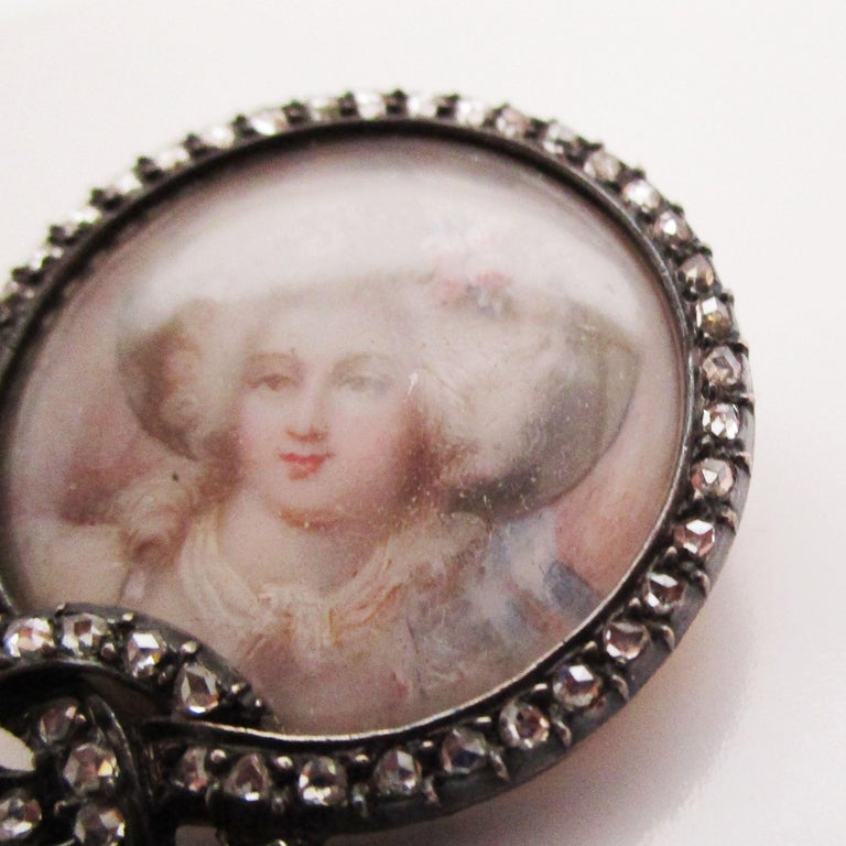 1850 Victorian Silver Over 14K Yellow Gold Diamond & Pearl Portrait Pin 1