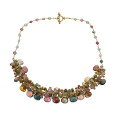 185.00 Carat Tourmaline Purple Pink Green Blue White Gold Necklace
