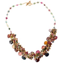 185.00 Carat Tourmaline Purple Pink Green Blue White Gold Necklace