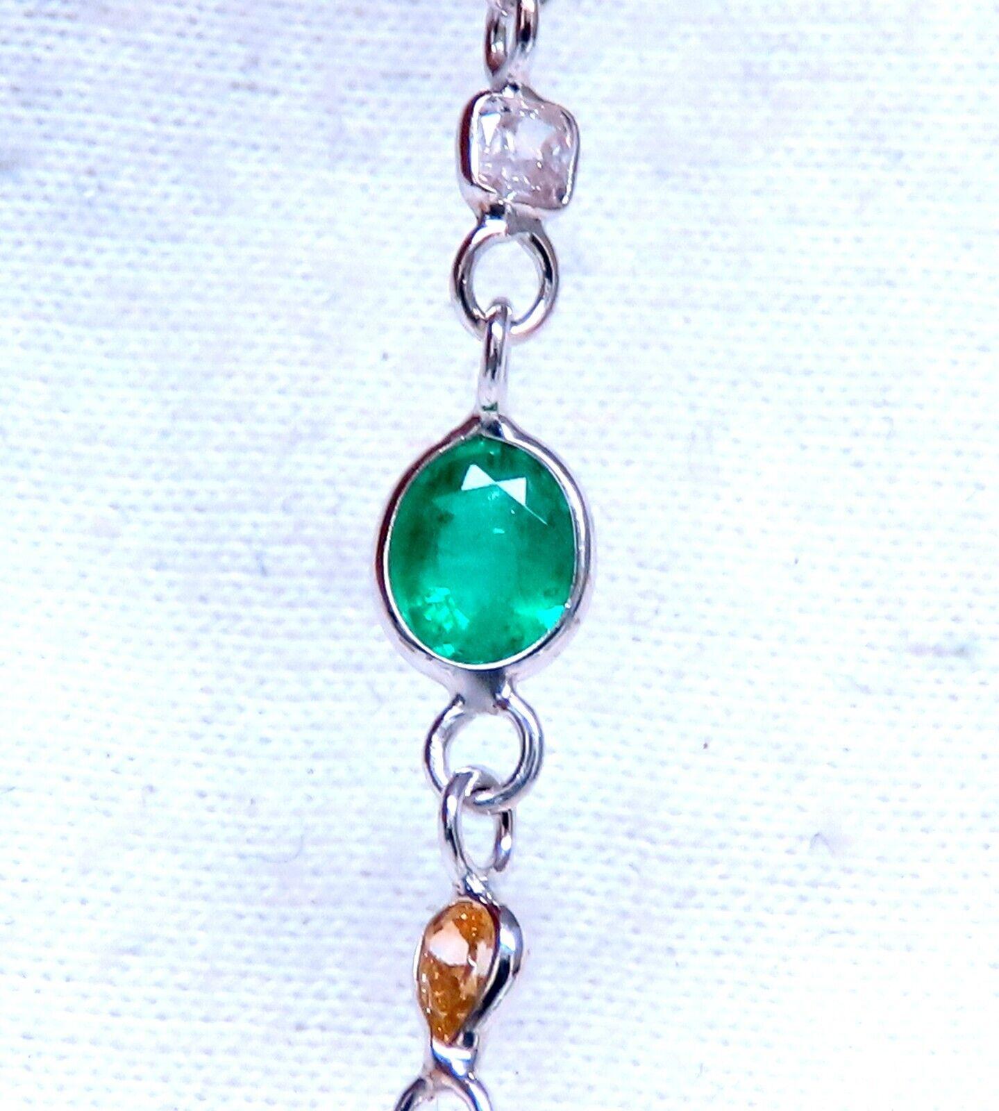 Emerald Cut 18.50 Carat Natural Emeralds Diamonds Yard Necklace 14 Karat For Sale