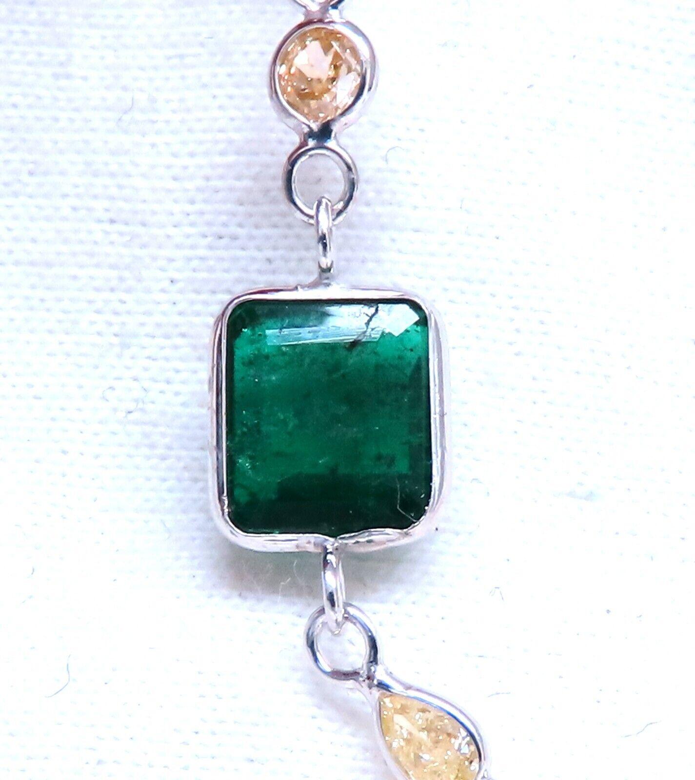 Women's or Men's 18.50 Carat Natural Emeralds Diamonds Yard Necklace 14 Karat For Sale