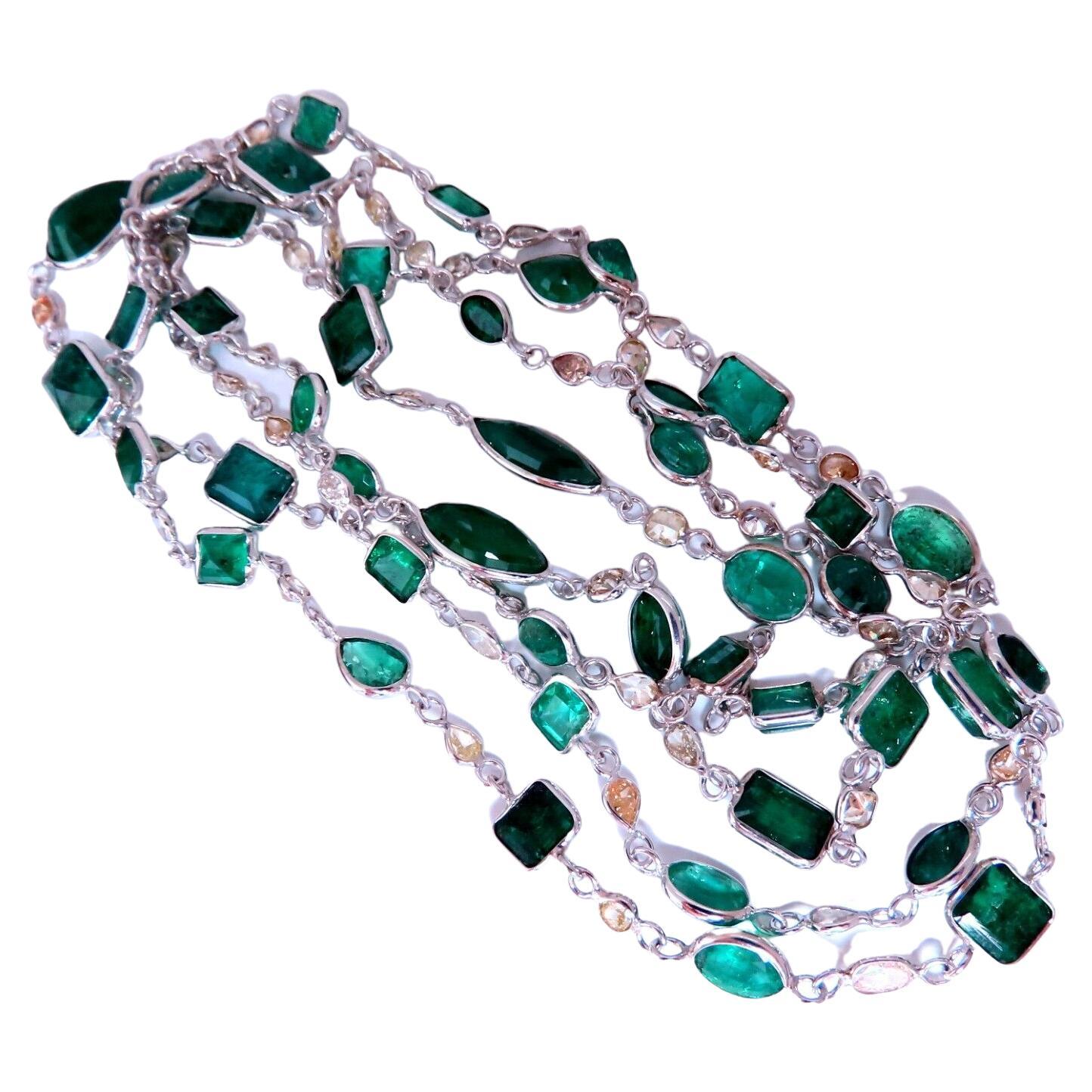 18.50 Carat Natural Emeralds Diamonds Yard Necklace 14 Karat For Sale