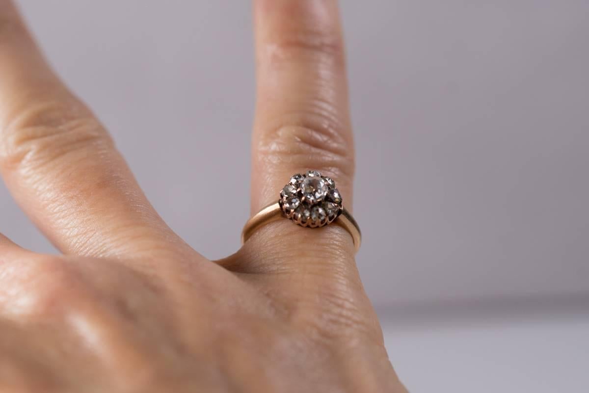 Bague de fiançailles en or rose 14 carats et diamants de 0,50 carat, années 1850 6