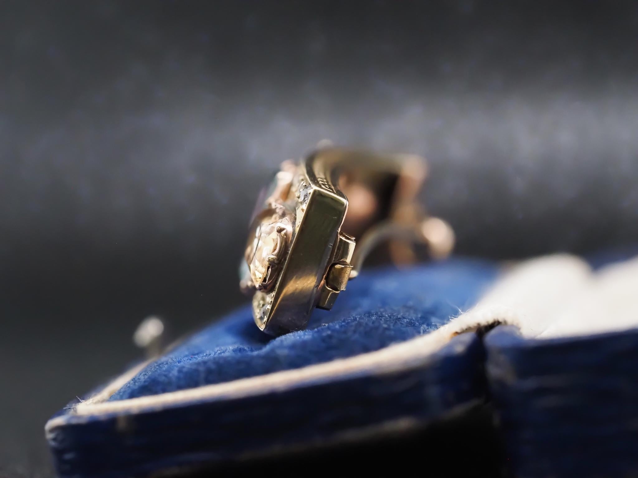 1850s 14K Yellow Gold Hair Pin and Brooch with Aquamarine Citrine and Tourmaline For Sale 4