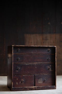 1850s-60s Edo Japanese antique wabi sabi Urushi Tansu box chest of drawers