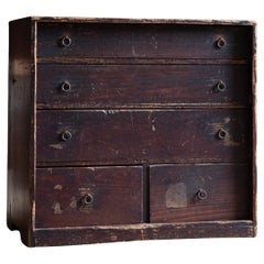 1850s-60s Japanese Antique box chest of drawers, Edo era. wabi sabi urushi tansu