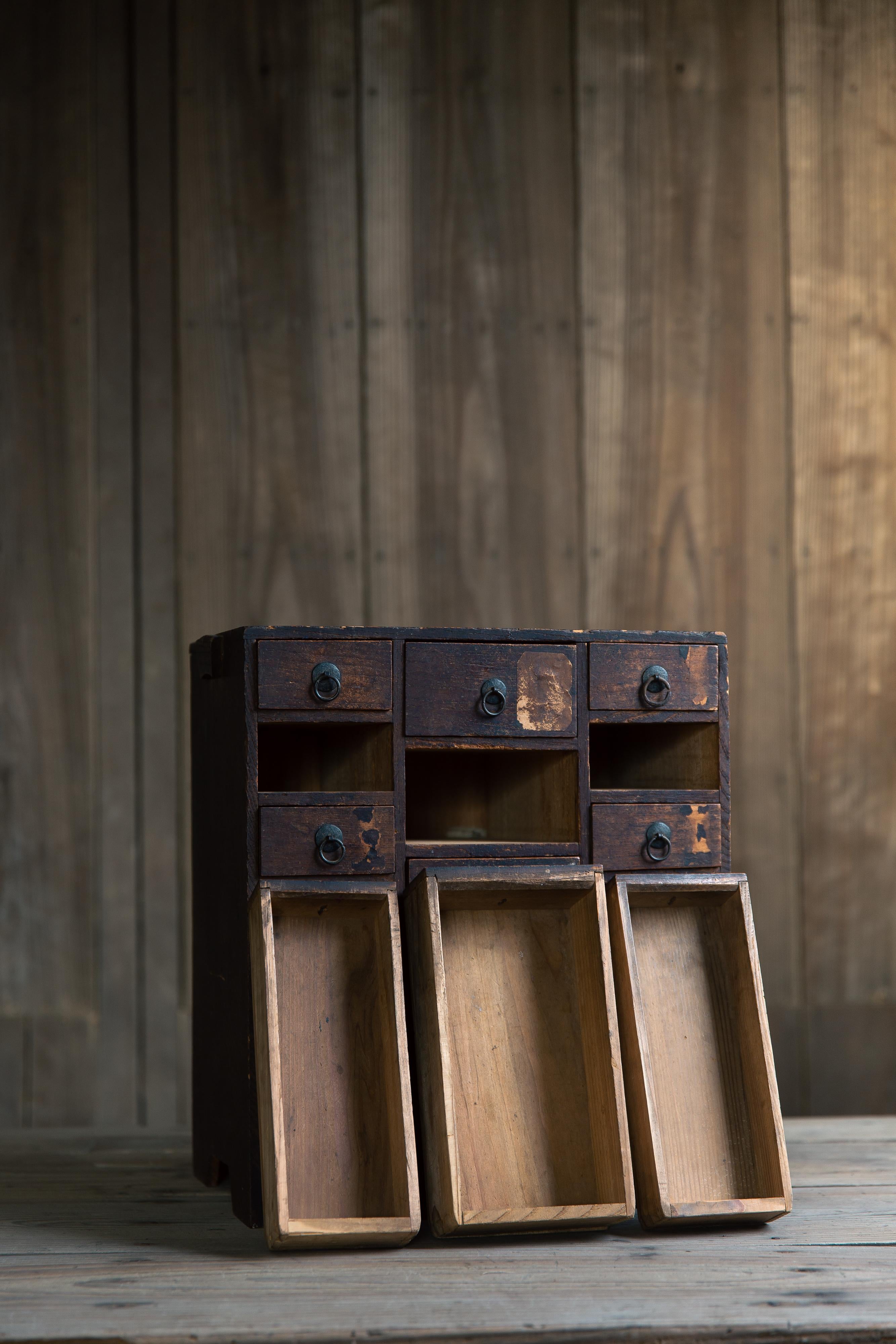1850-70s late Edo Japanese antique mid size medicine chest. wabi sabi 6
