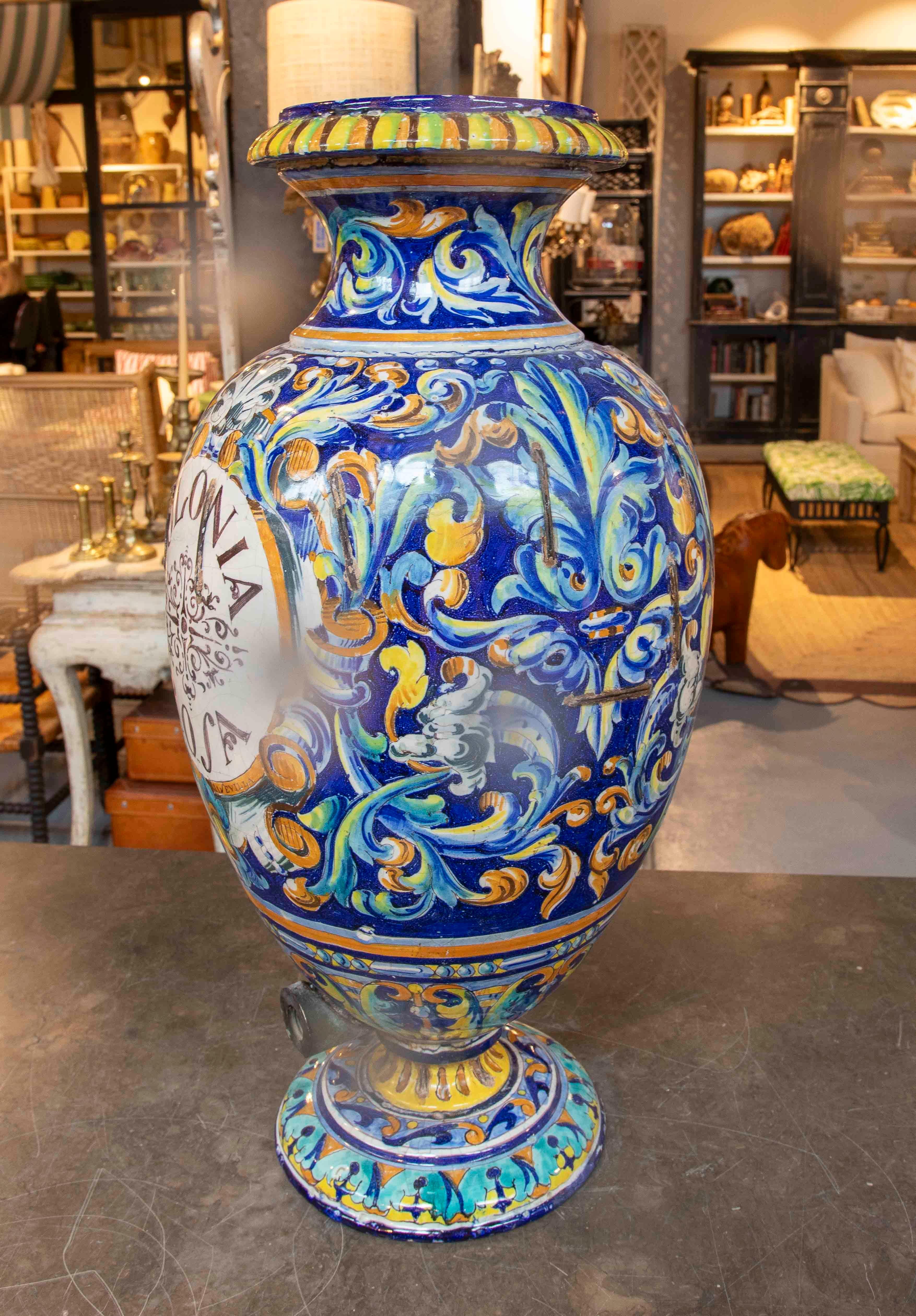 Céramique Albarelo Triana émaillée des années 1850, Colonia Rosa, Renaissance italienne en vente 1