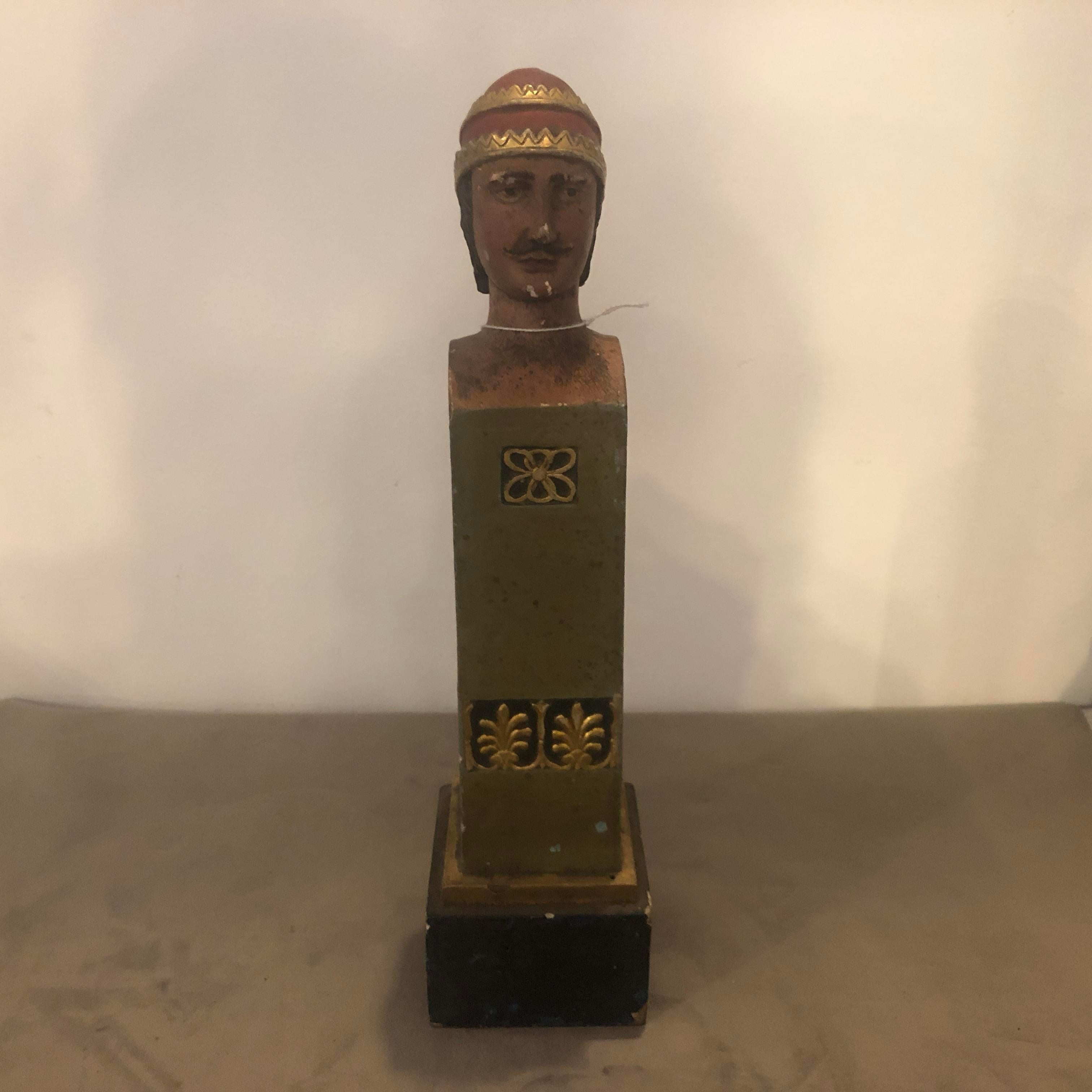 Ancient Decorated Base Depicting Male Head With Inlays hand-crafted in Sicily in mid 19th century.