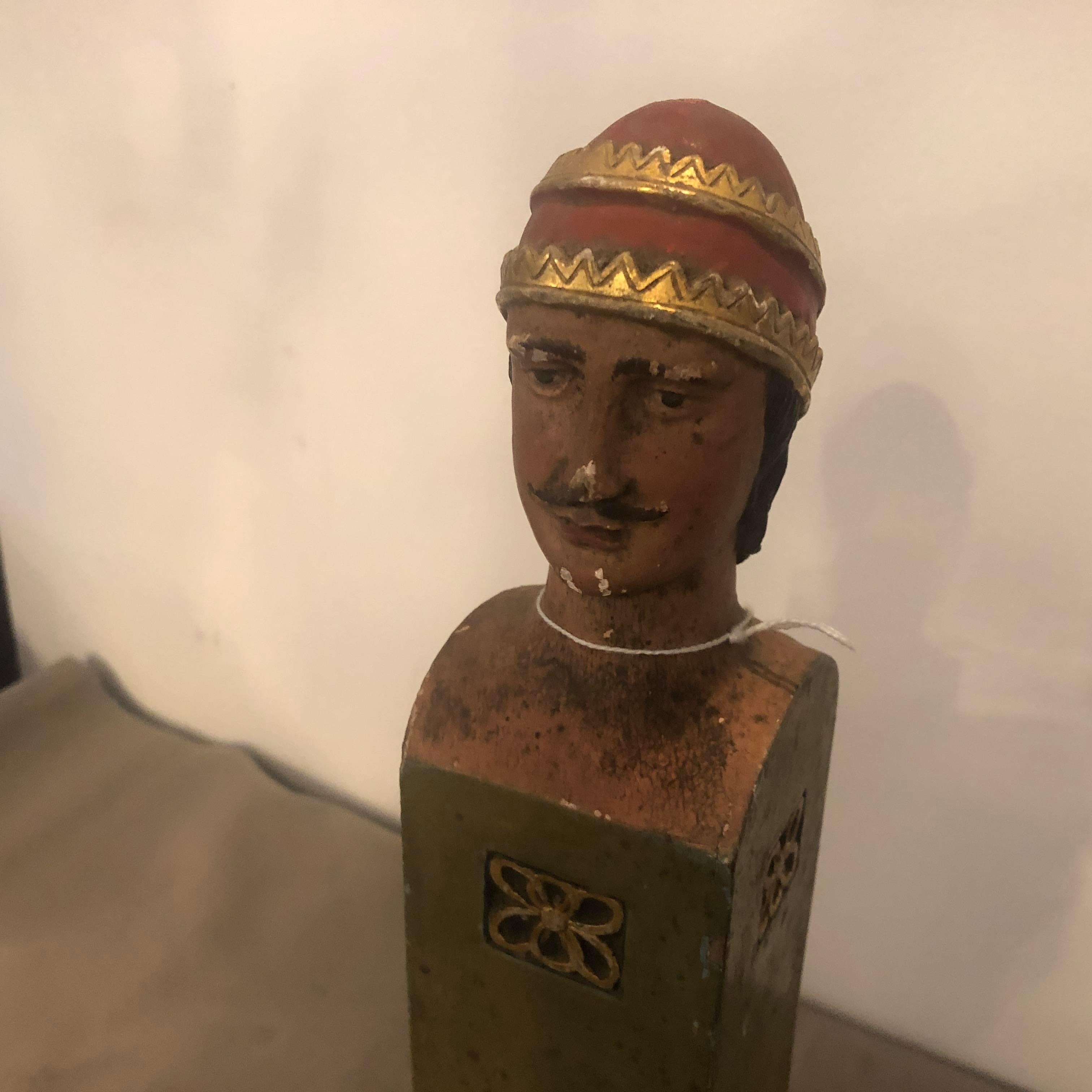 Italian 1850s Ancient Hand-Crafted and Decorated Base Depicting Male Head with Inlays For Sale