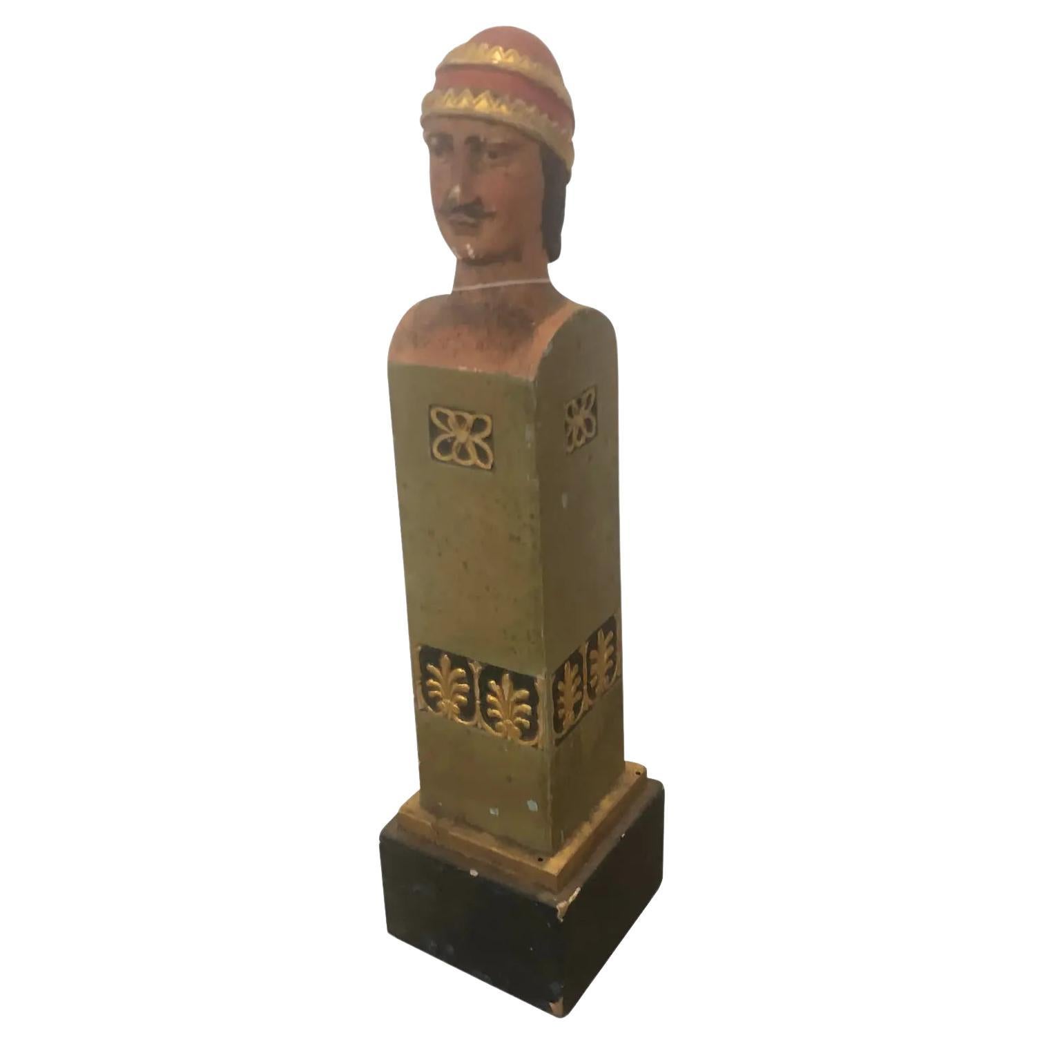 1850s Ancient Hand-Crafted and Decorated Base Depicting Male Head with Inlays For Sale