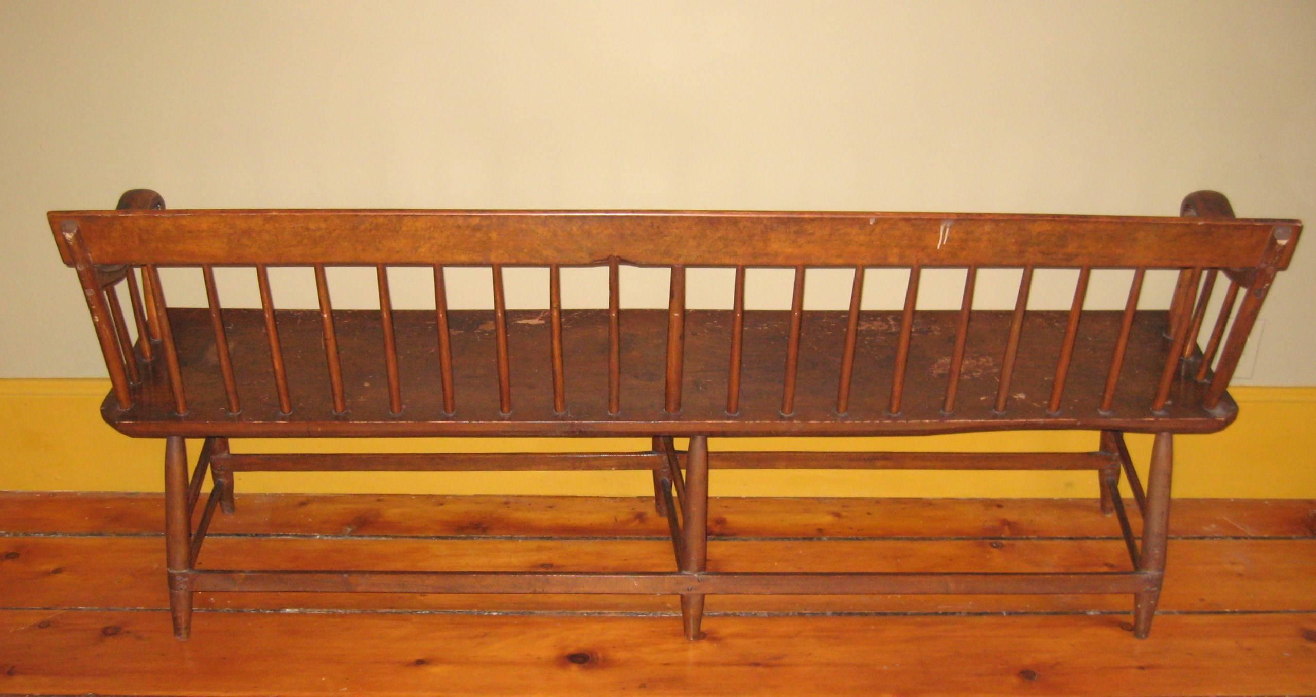 American 1850s Antique Deacon's Farmhouse Rustic Bench