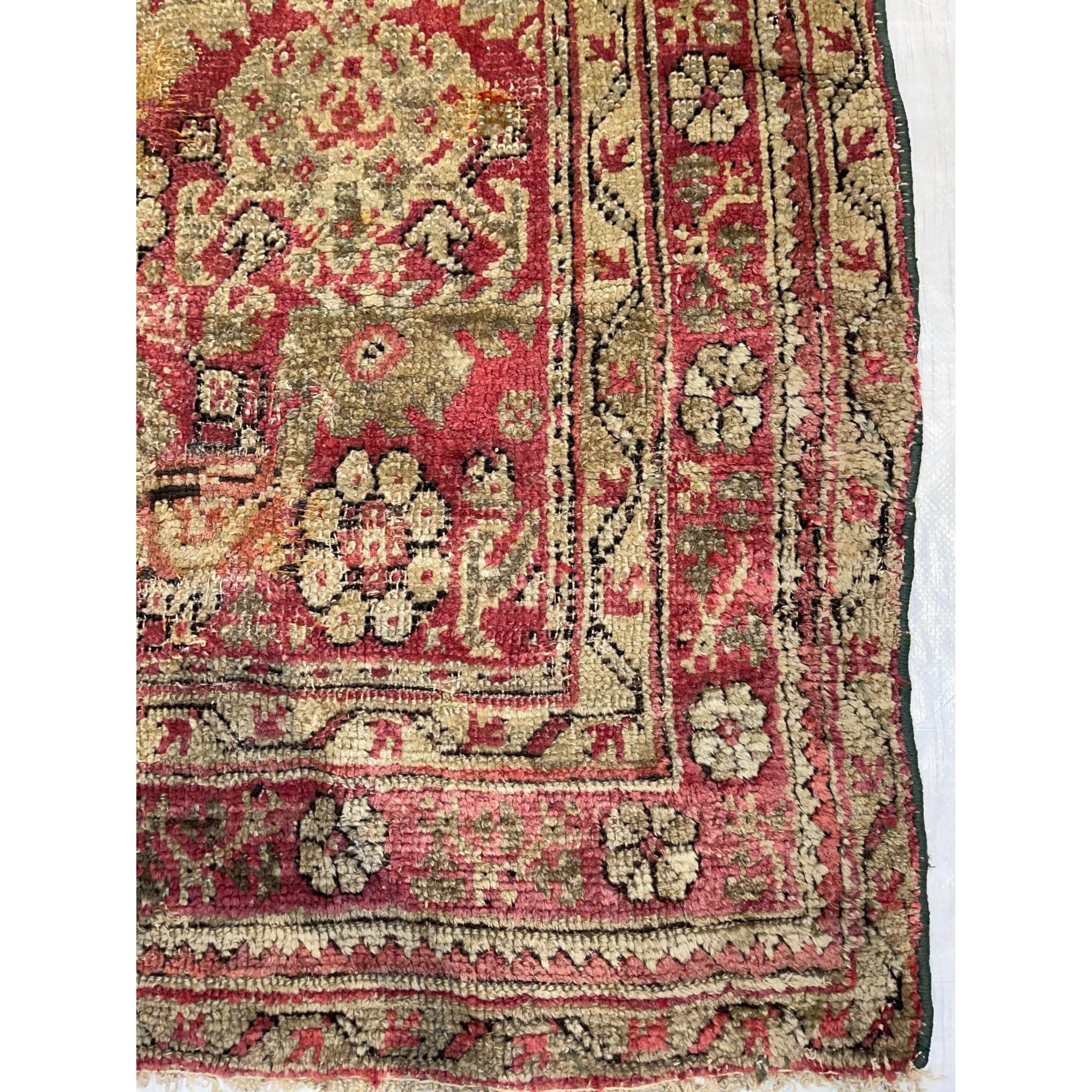 Tribal 1850s Antique Floral Turkish Oushak Rug For Sale