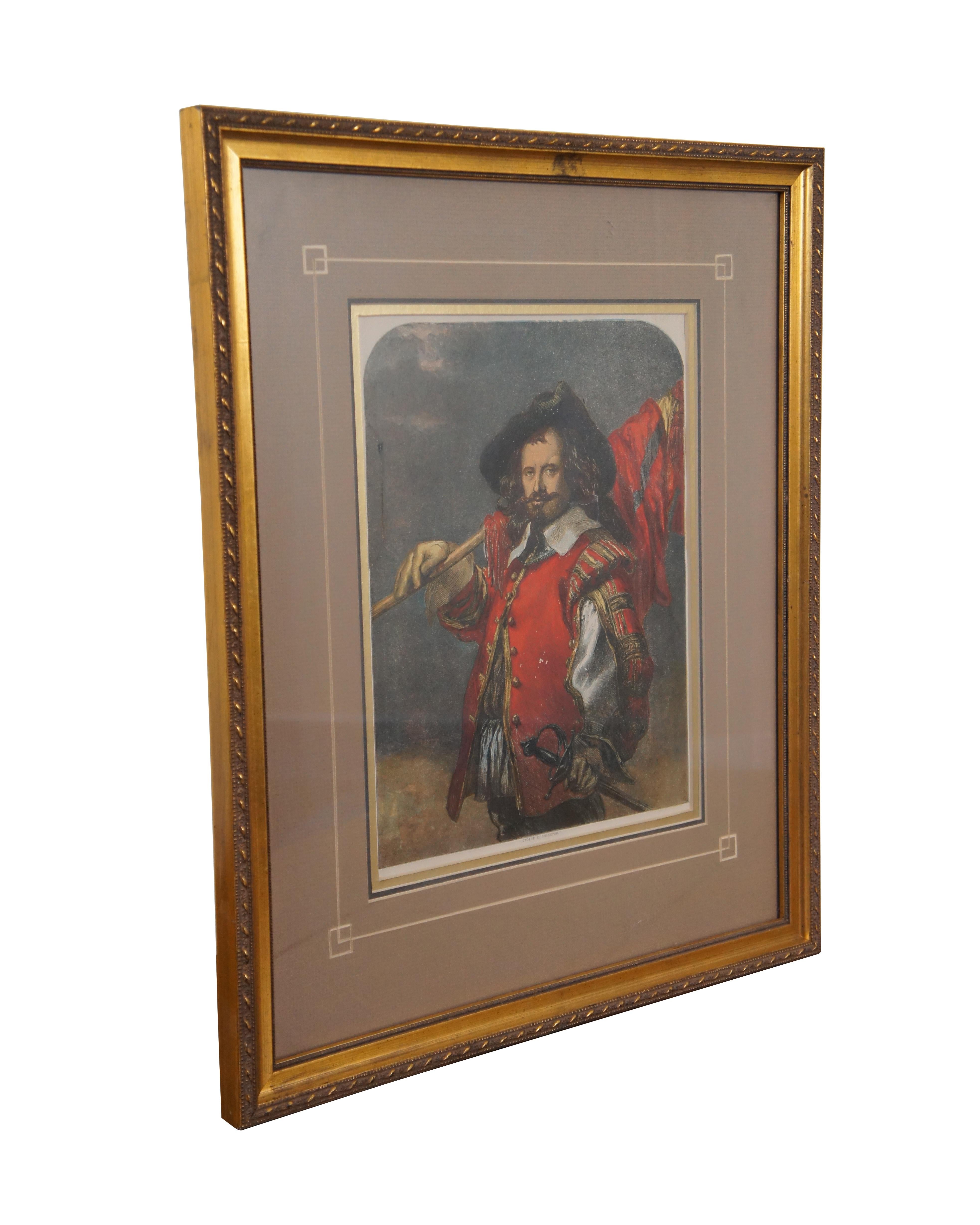 British Colonial 1850s Antique Framed Standard Bearer J. Gilbert Hand Colored Engraving Framed For Sale