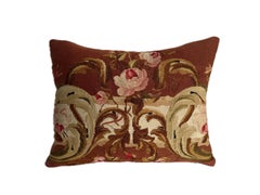 1850s Antique French Aubusson Floral Tapestry Pillow