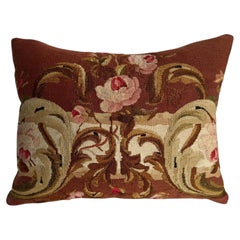 1850s Antique French Aubusson Floral Tapestry Pillow