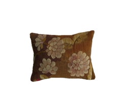1850s Antique French Aubusson Handwoven Wool Floral Tapestry Pillow