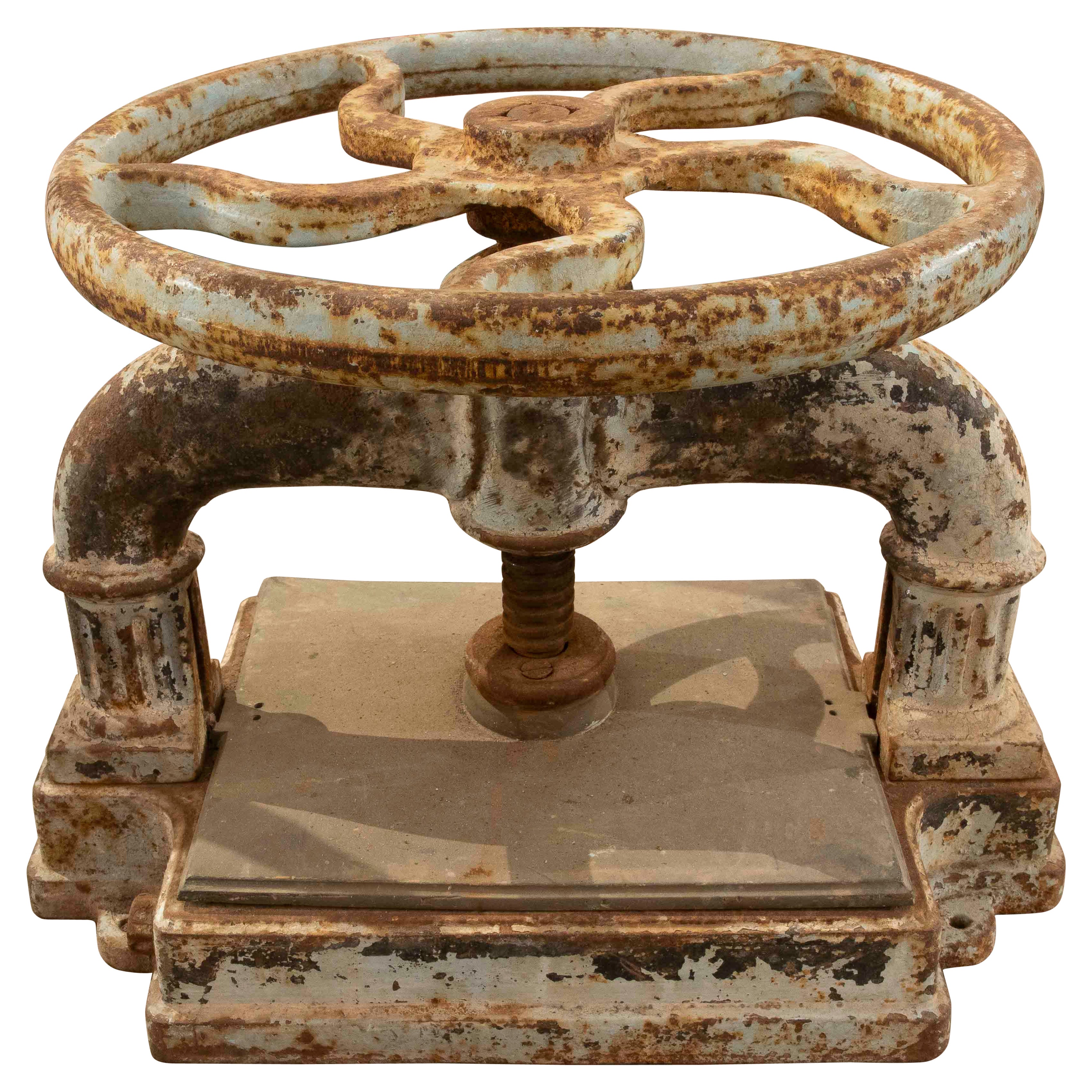 1850s Antique Industrial Press in Patinated White Iron For Sale