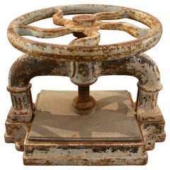 1850s Antique Industrial Press in Patinated White Iron