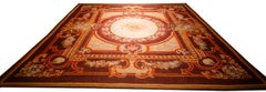 1850s Antique Ivory Neoclassical Floral Aubusson Flatwoven Wool Square Tapestry