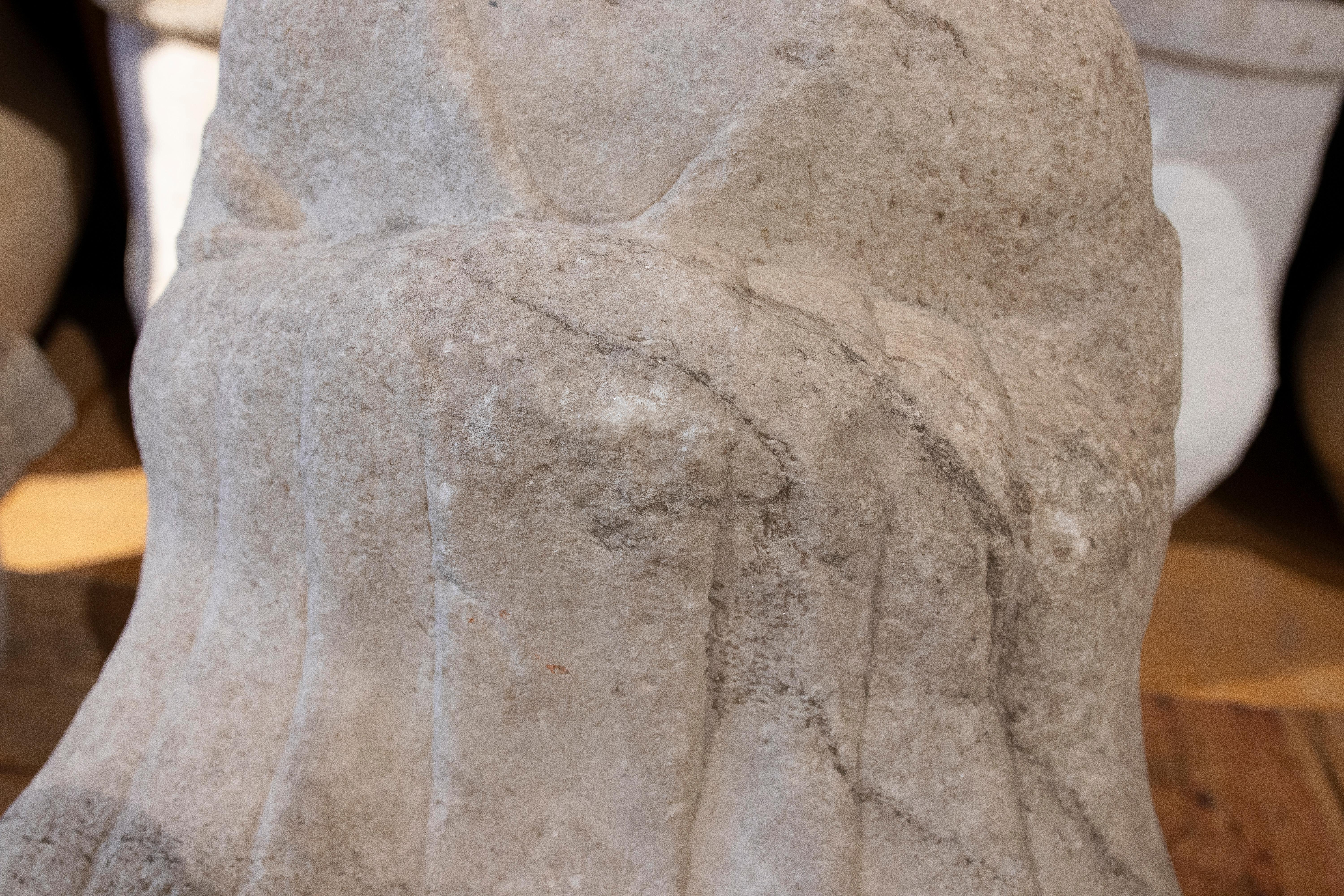 1850 Antique Marble Buddha Torso Carved with Draped Robes en vente 4