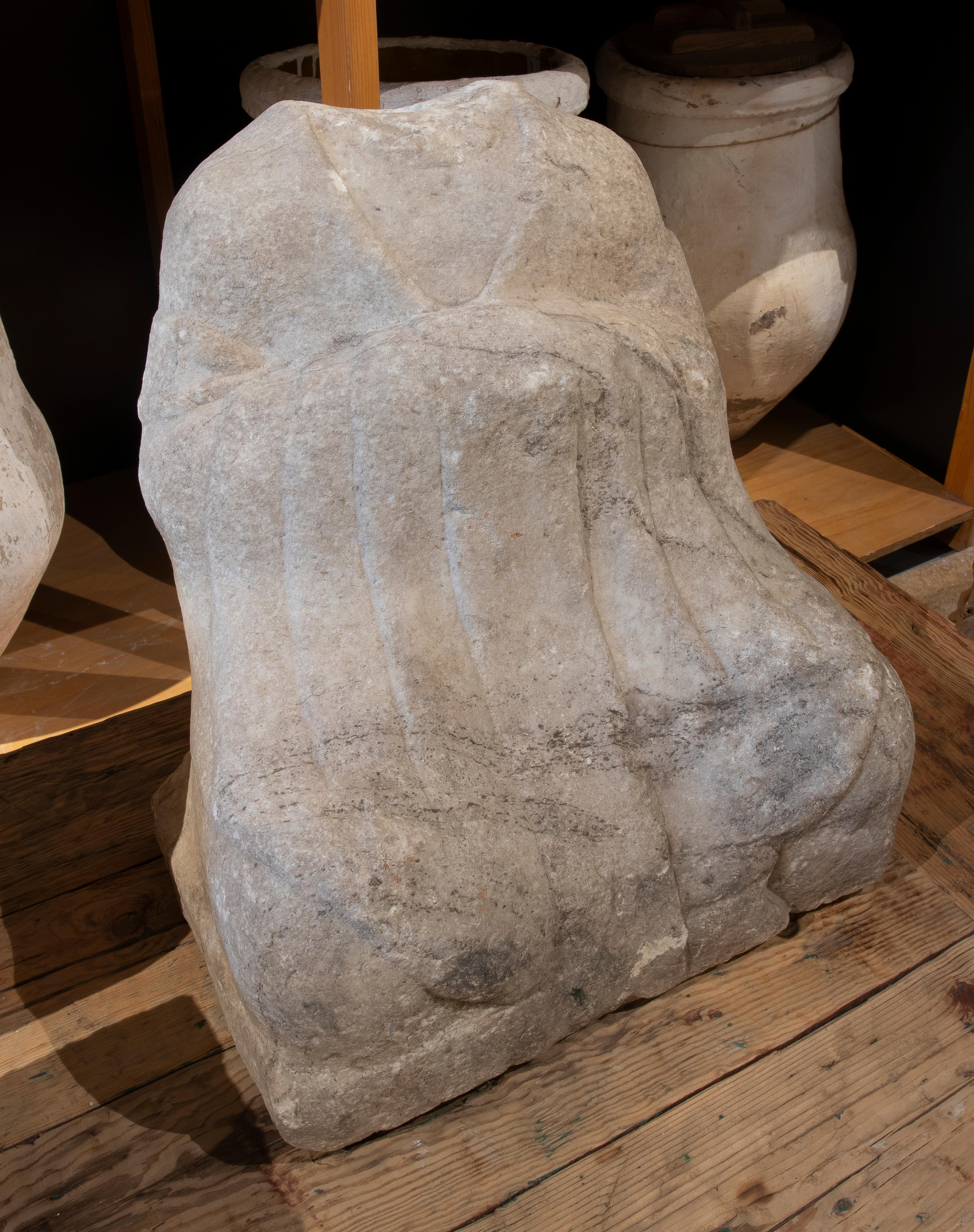 Pierre 1850 Antique Marble Buddha Torso Carved with Draped Robes en vente