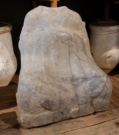 1850 Antique Marble Buddha Torso Carved with Draped Robes