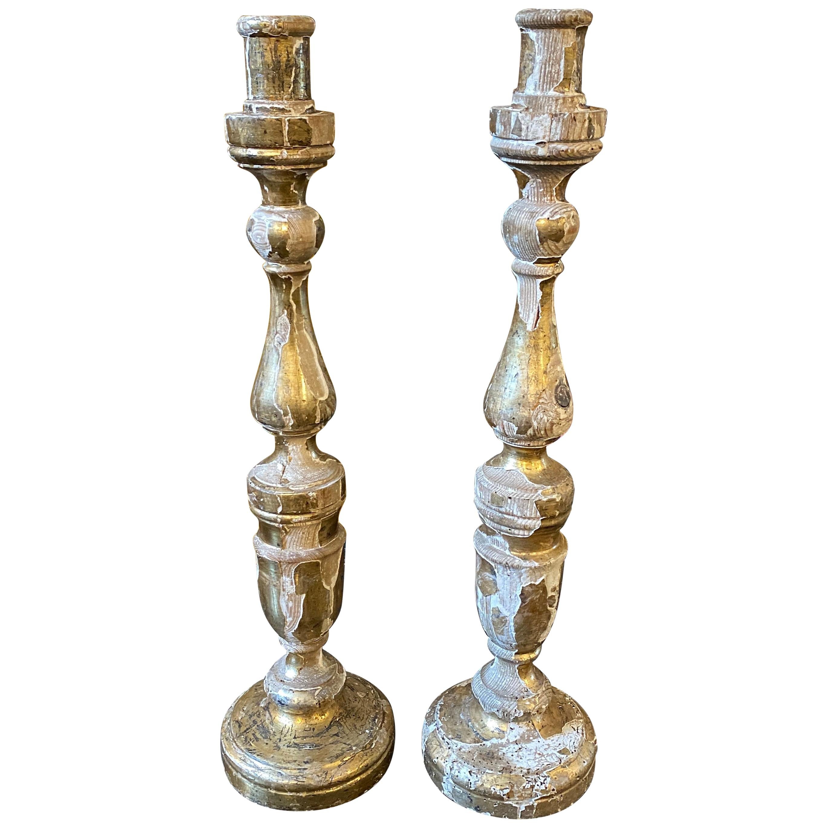 1850s Antique Pair of Giltwood Sicilian Torcheres