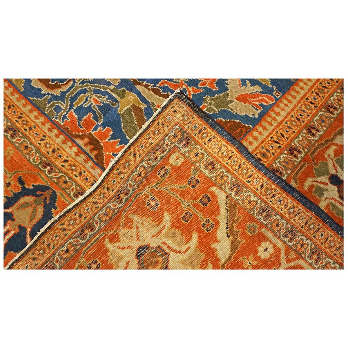 1850s Antique Persian Ziegler Sultanabad 12x15 Orange, Blue, & Ivory Area Rug For Sale 1