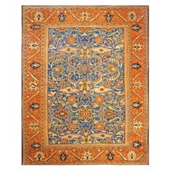 Tapis persan ancien Sultanabad 12x15 orange, bleu et ivoire des années 1850