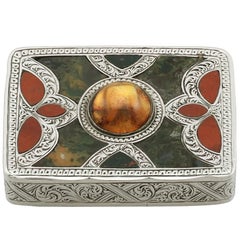 1850s Antique Scottish Sterling Silver Agate and Citrine Vesta Box