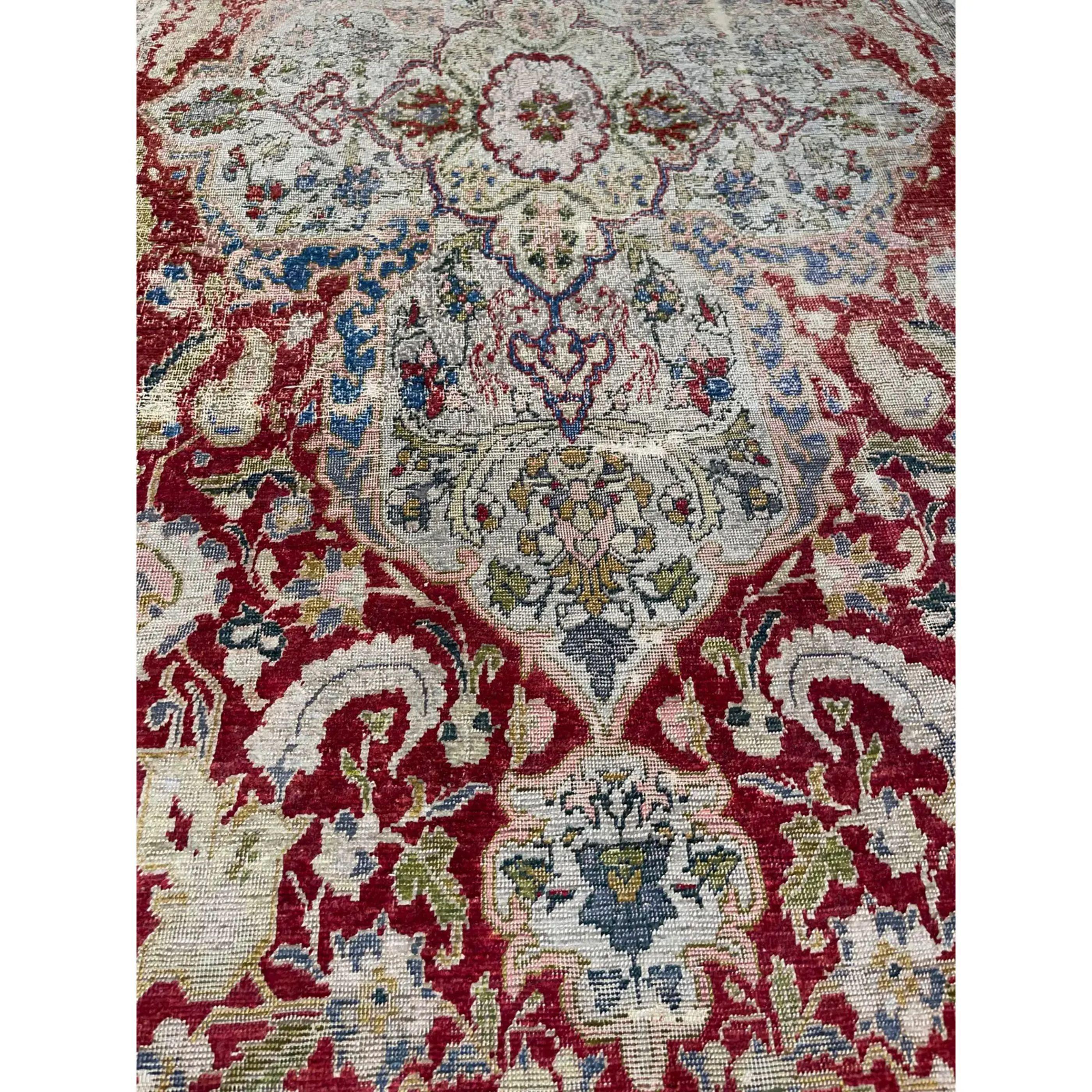 Empire 1850s Antique Silk Turkish Floral Rug 12'x9' For Sale