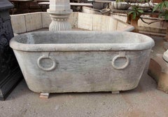 1850s Antique Stone-carved Bathtub with Sculpted Handles in a Classical Style.