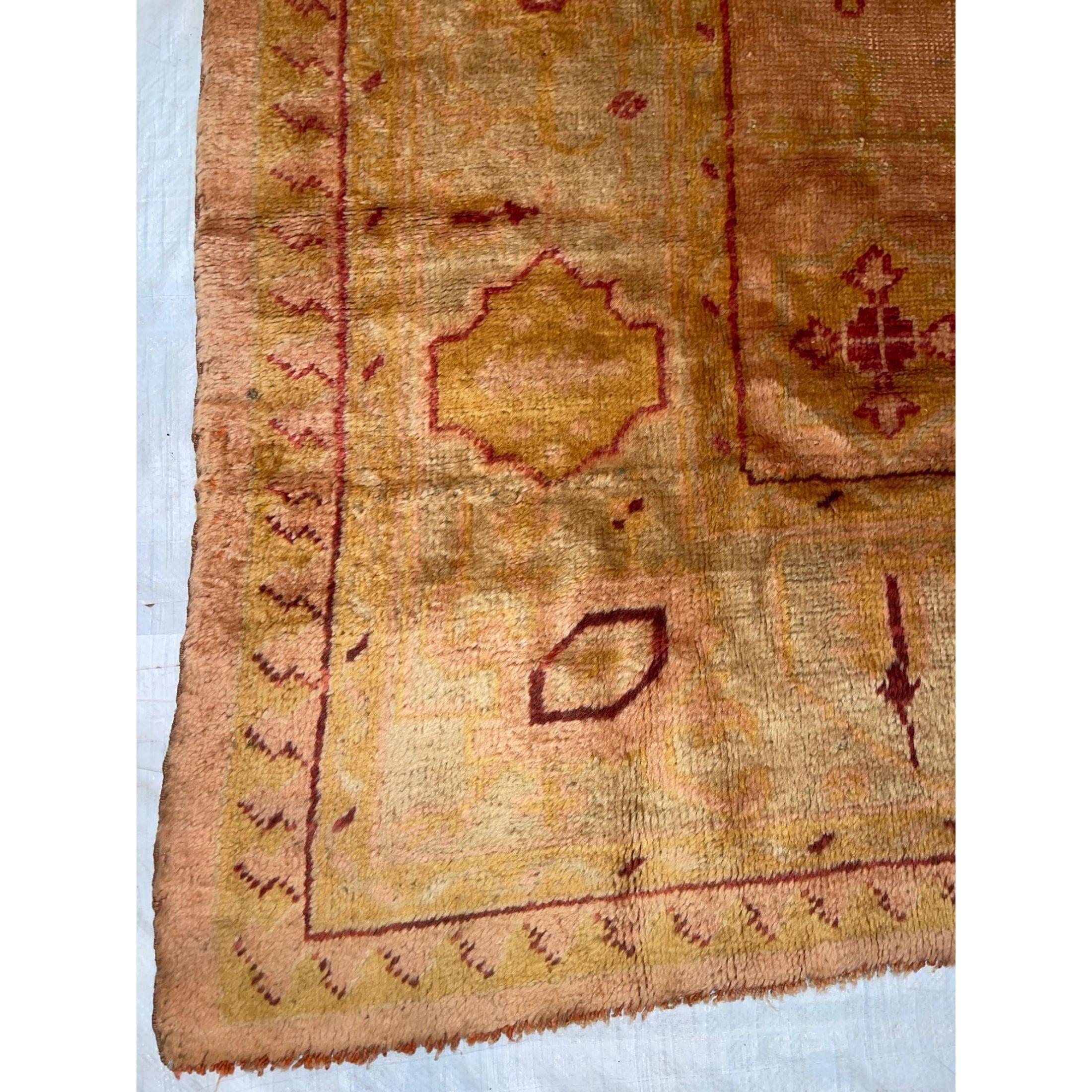 1850s Antike Stammes Türkisch Oushak Teppich - 12'10'' X 7'10'' (Sonstiges) im Angebot