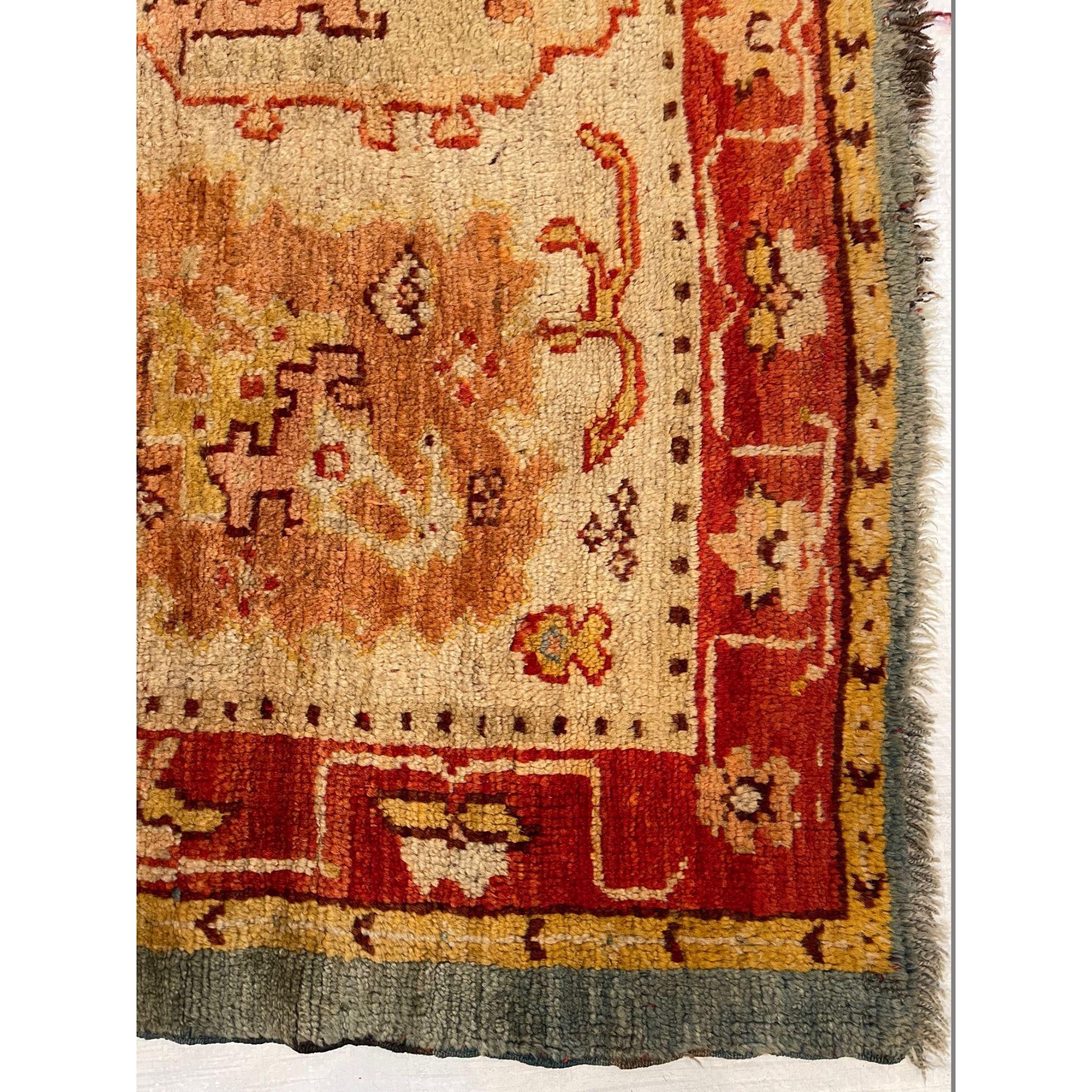 1850s Antique Tribal Turkish Oushak Rug In Good Condition For Sale In Los Angeles, US