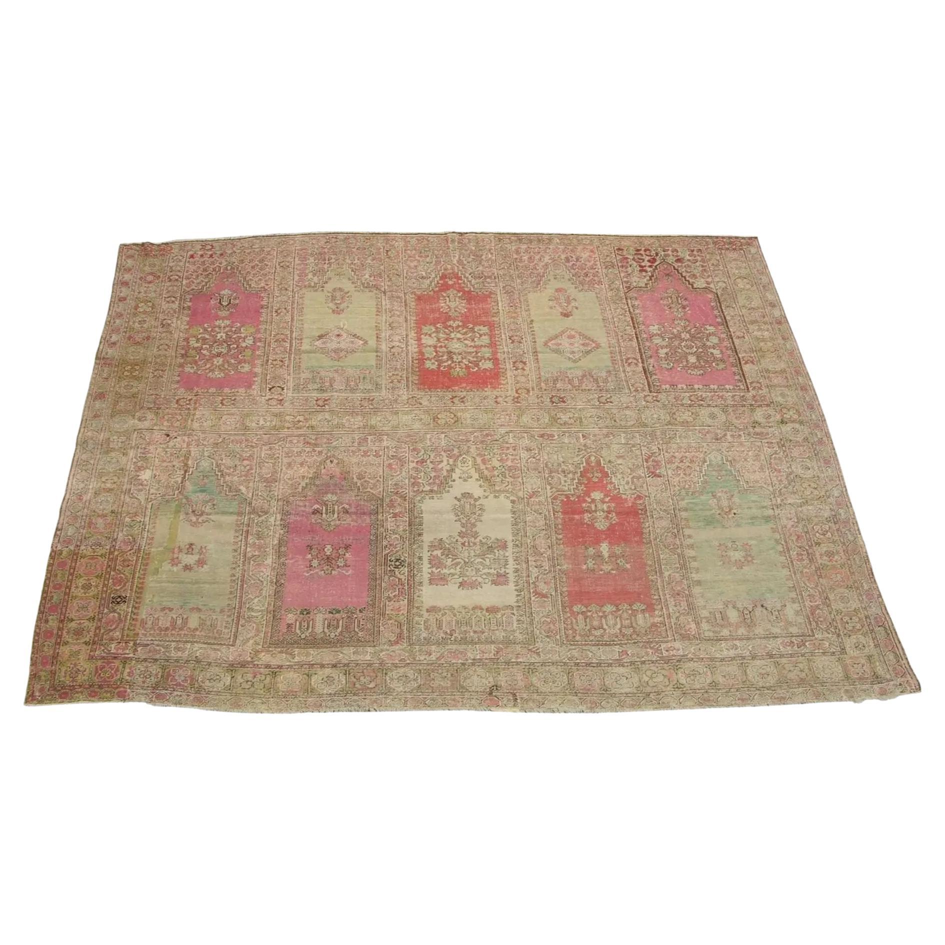 1850s Antique Turkish Family Prayer Rug 10'5''x8'1'' For Sale