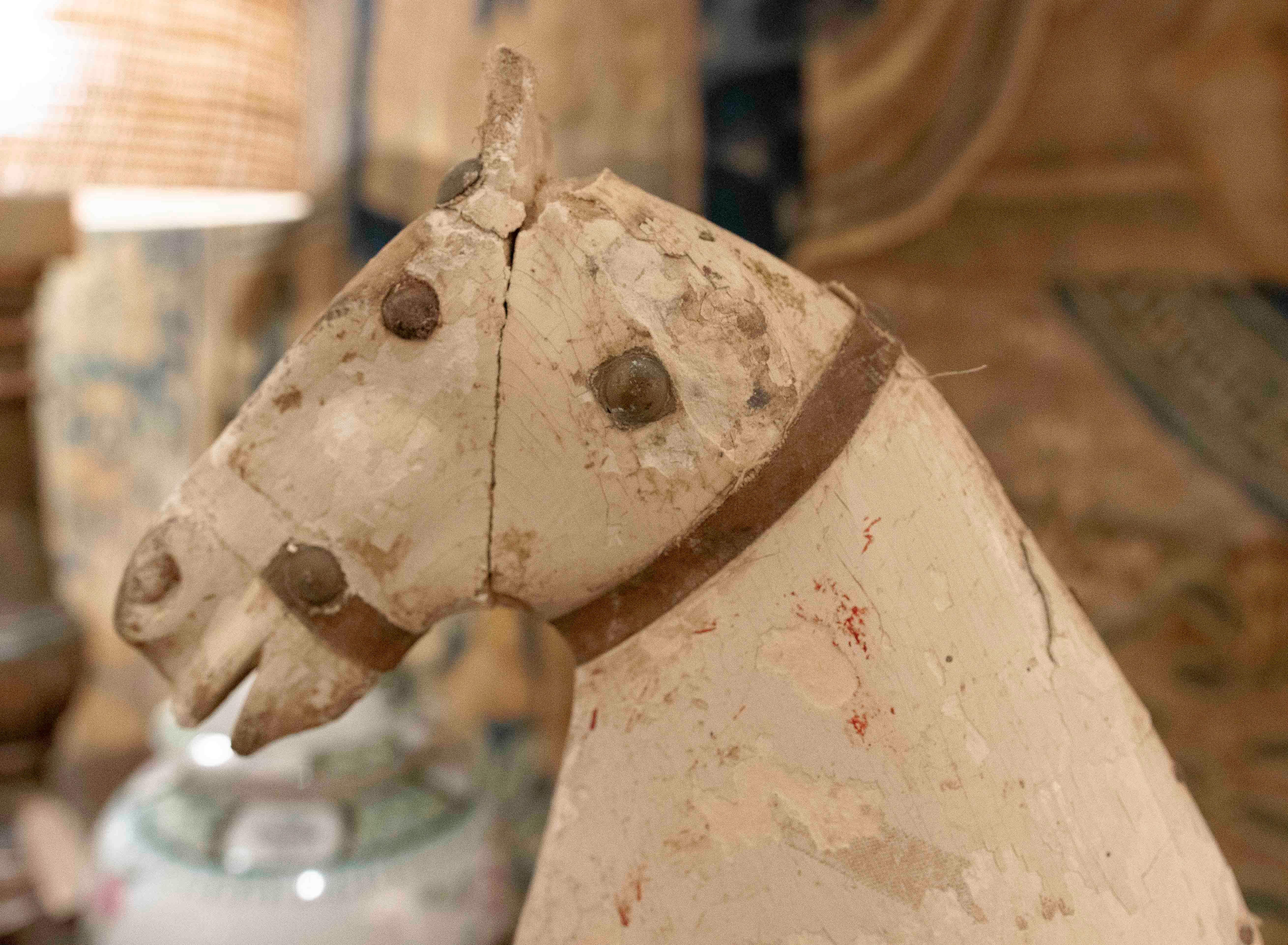 1850s Antique Wooden Rocking Horse for Children with Original Patina For Sale 4