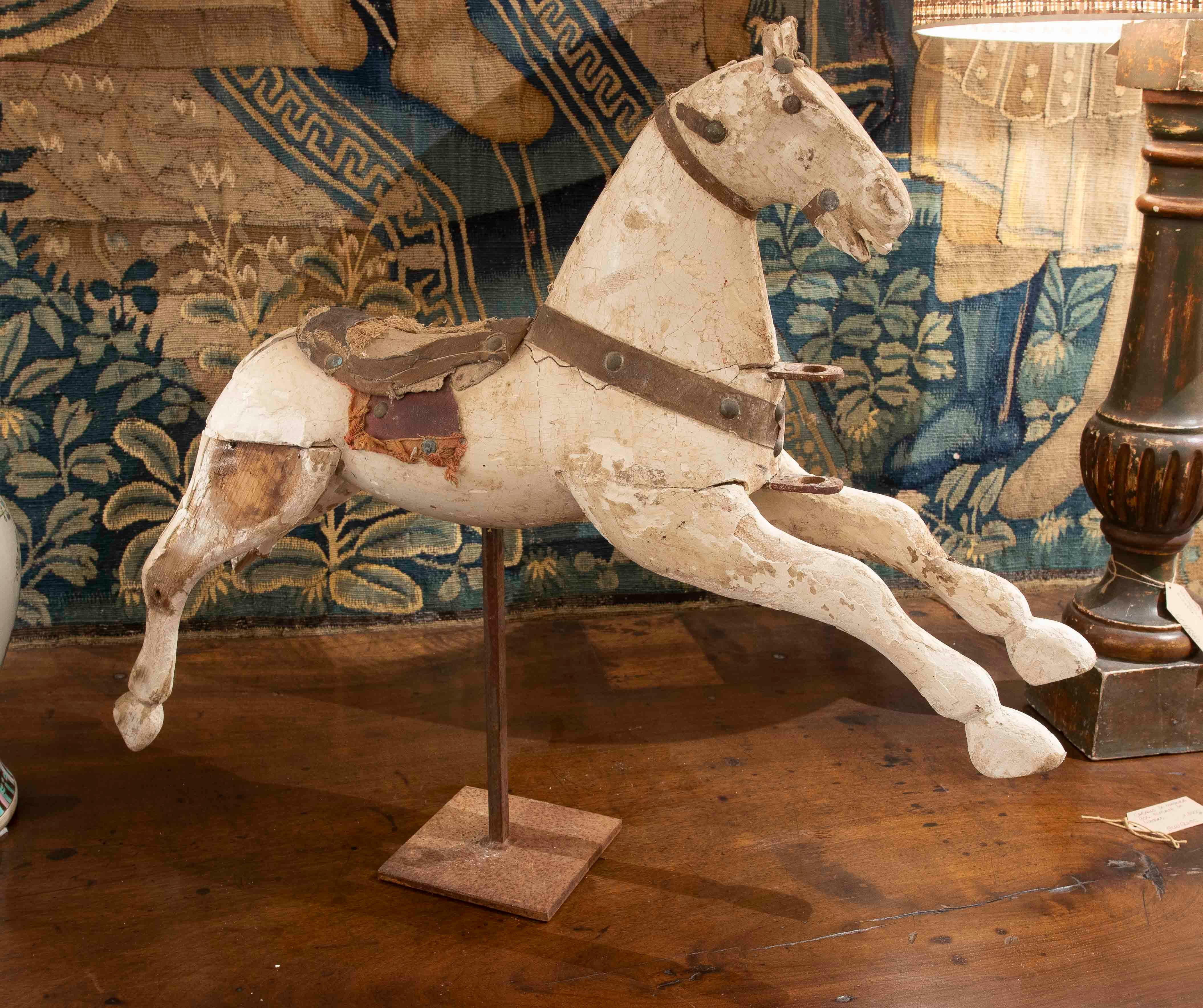 Spanish 1850s Antique Wooden Rocking Horse for Children with Original Patina For Sale