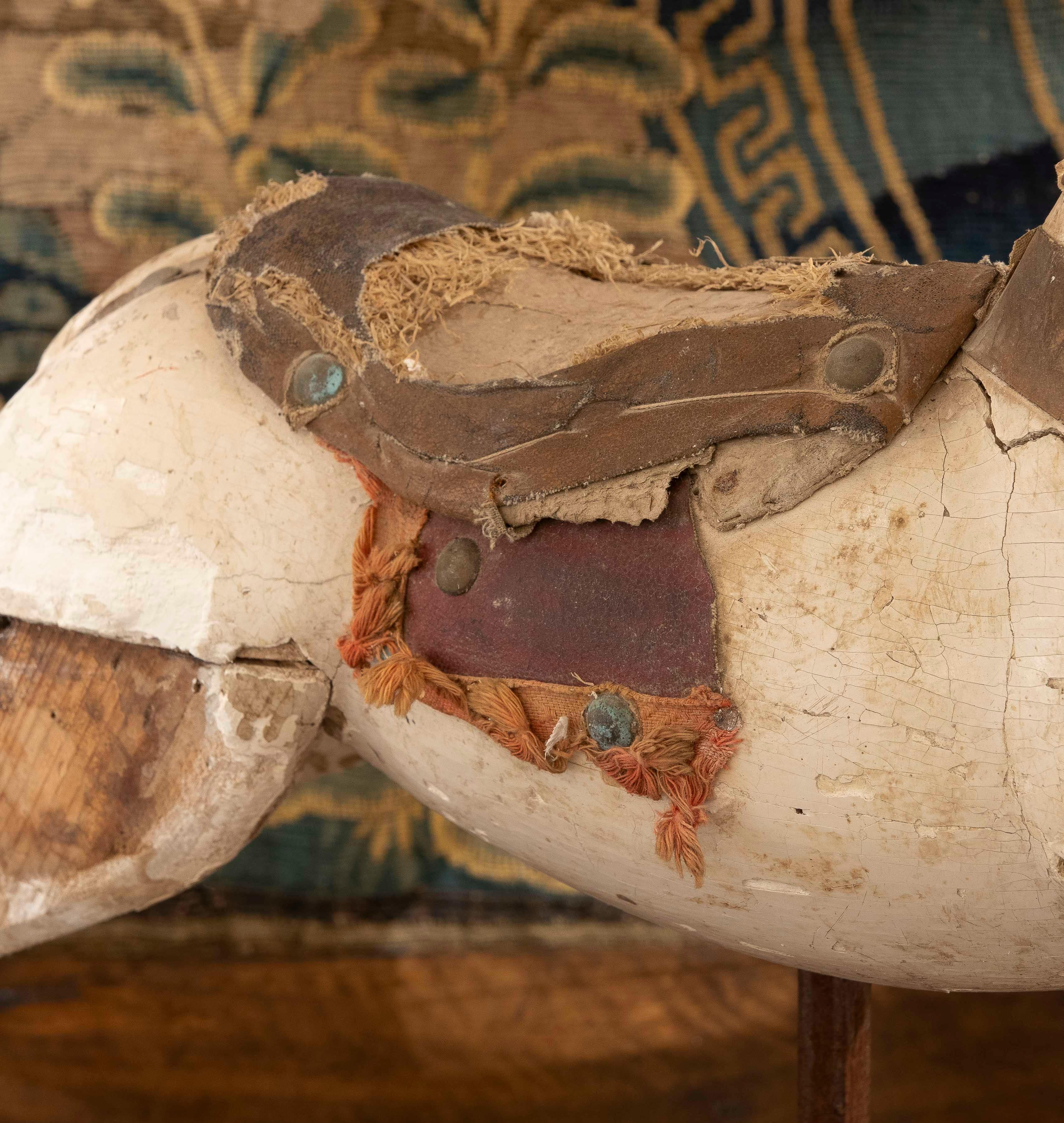19th Century 1850s Antique Wooden Rocking Horse for Children with Original Patina For Sale