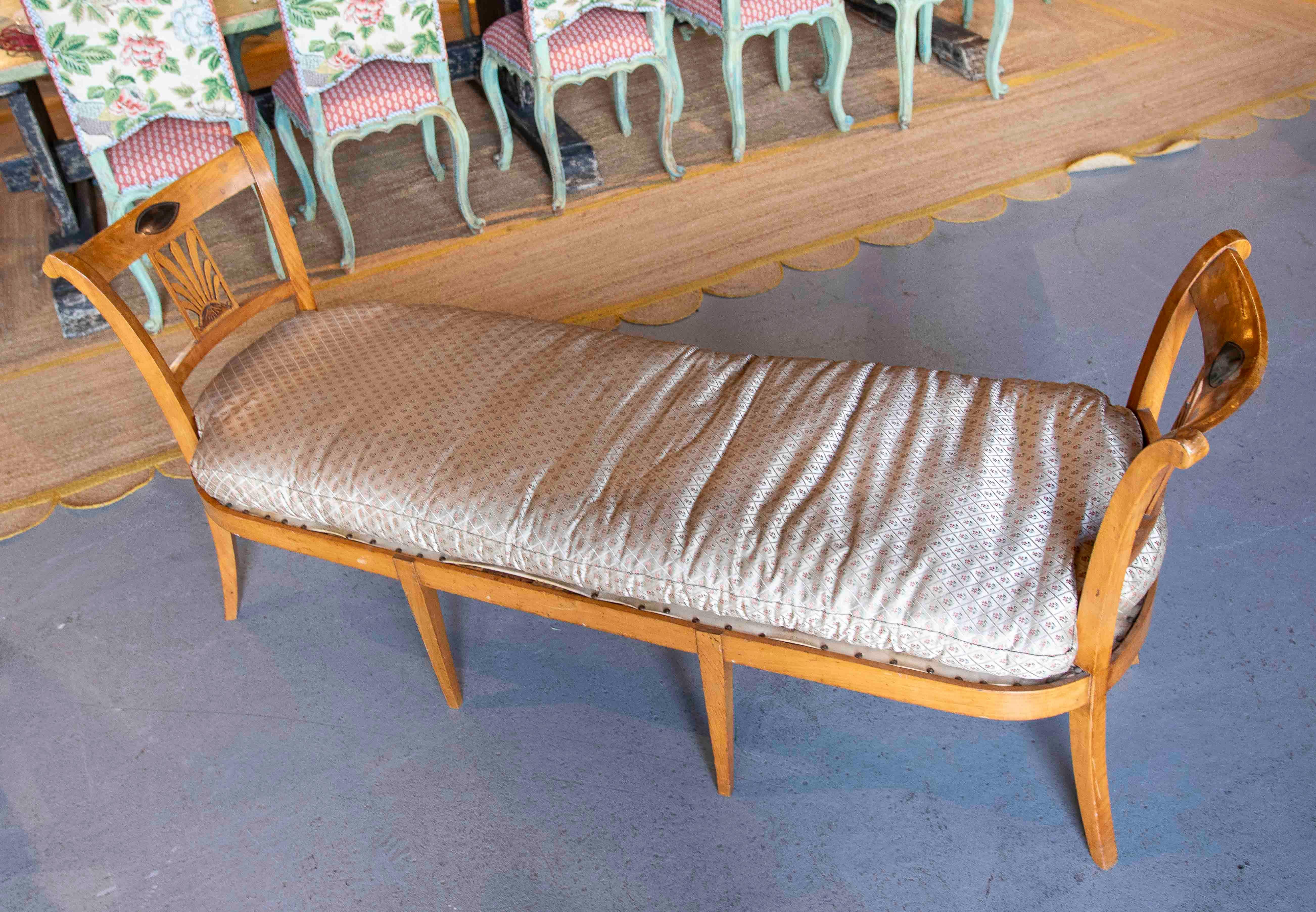 1850s Biedermeier Wooden Bench with Backrest and Upholstered Cushion 9