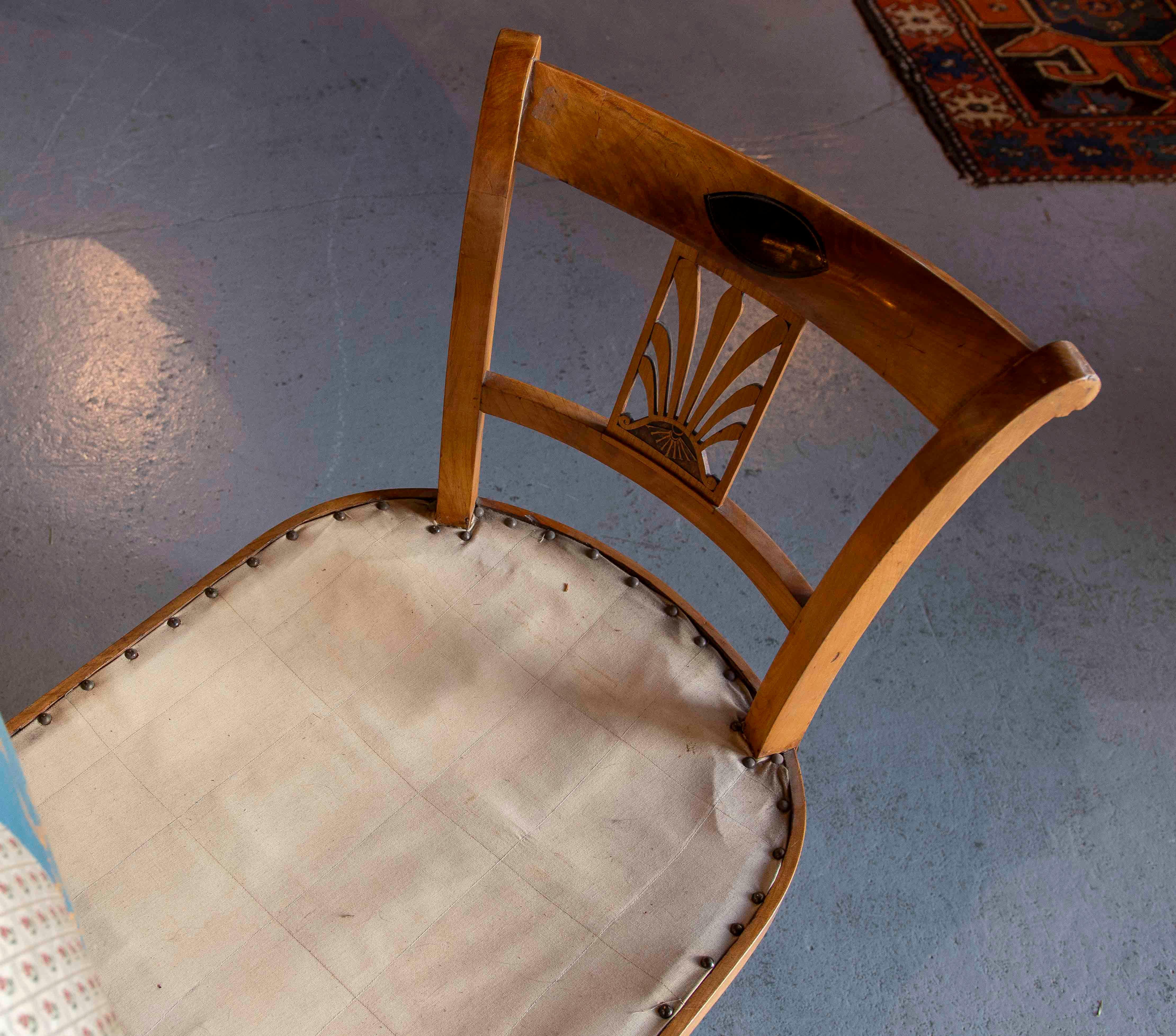 1850s Biedermeier Wooden Bench with Backrest and Upholstered Cushion 10