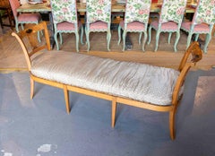 1850s Biedermeier Wooden Bench with Backrest and Upholstered Cushion
