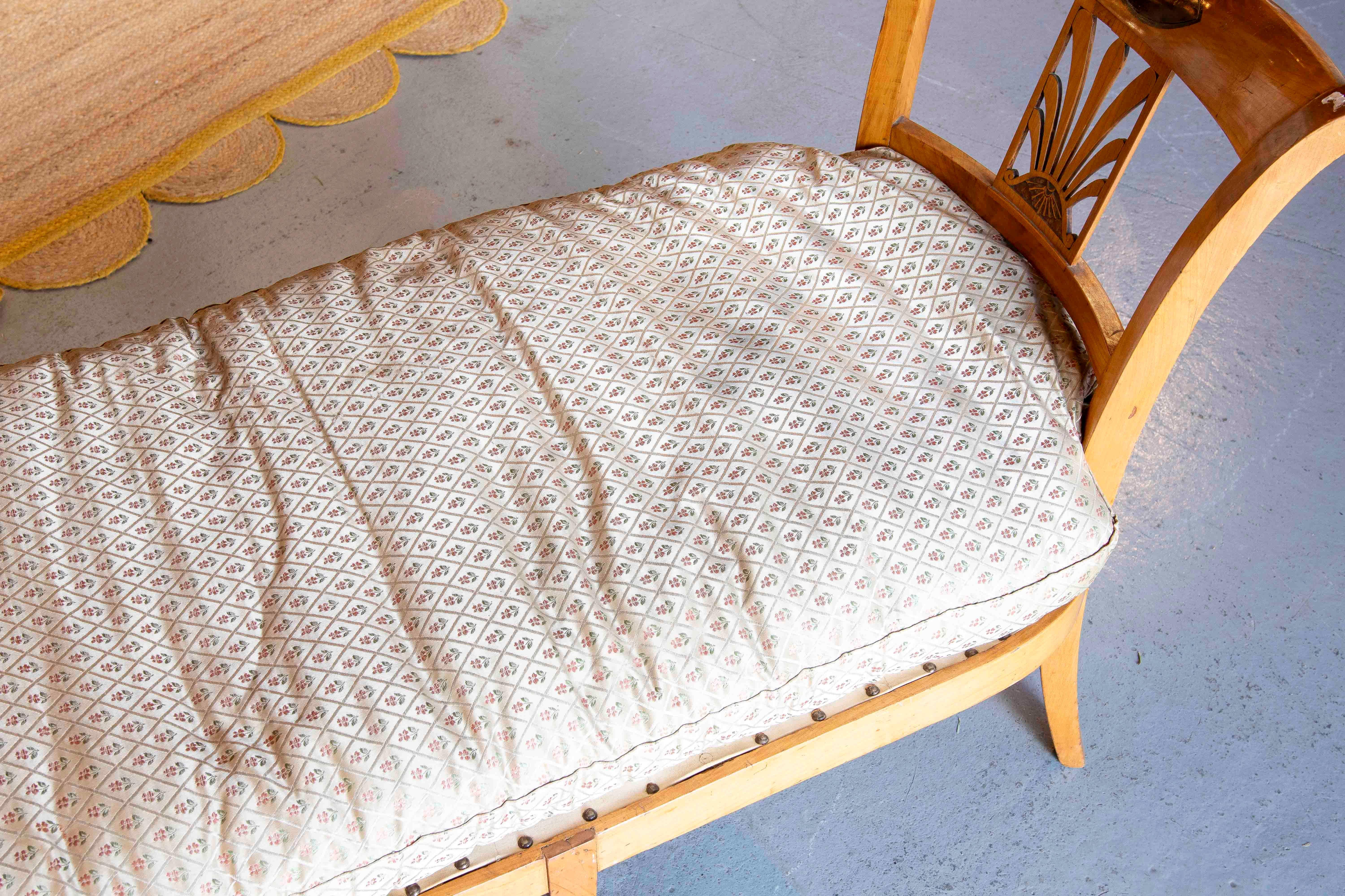 1850s Biedermeier Wooden Bench with Backrest and Upholstered Cushion 1