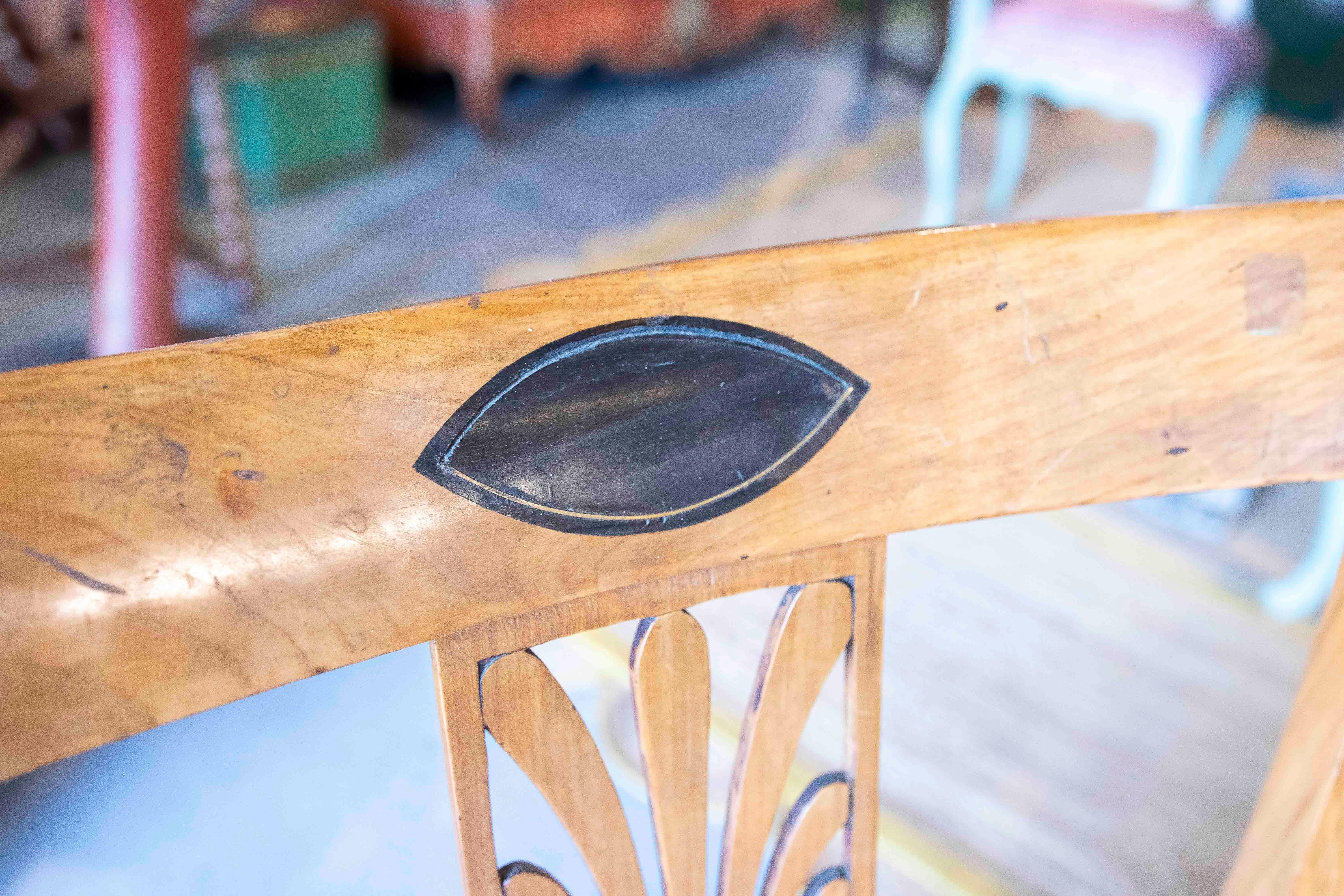 1850s Biedermeier Wooden Bench with Backrest and Upholstered Cushion 2