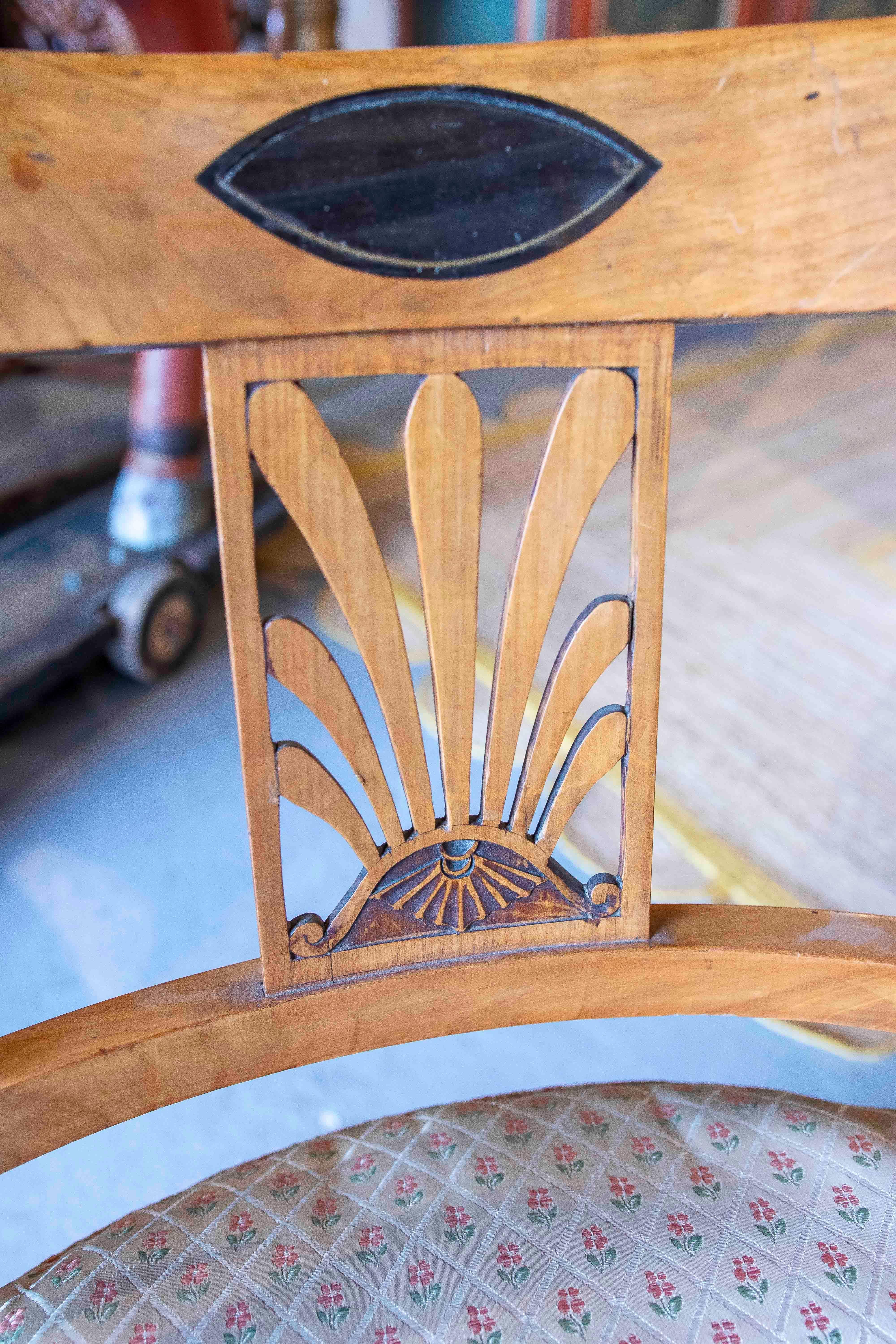 1850s Biedermeier Wooden Bench with Backrest and Upholstered Cushion 3