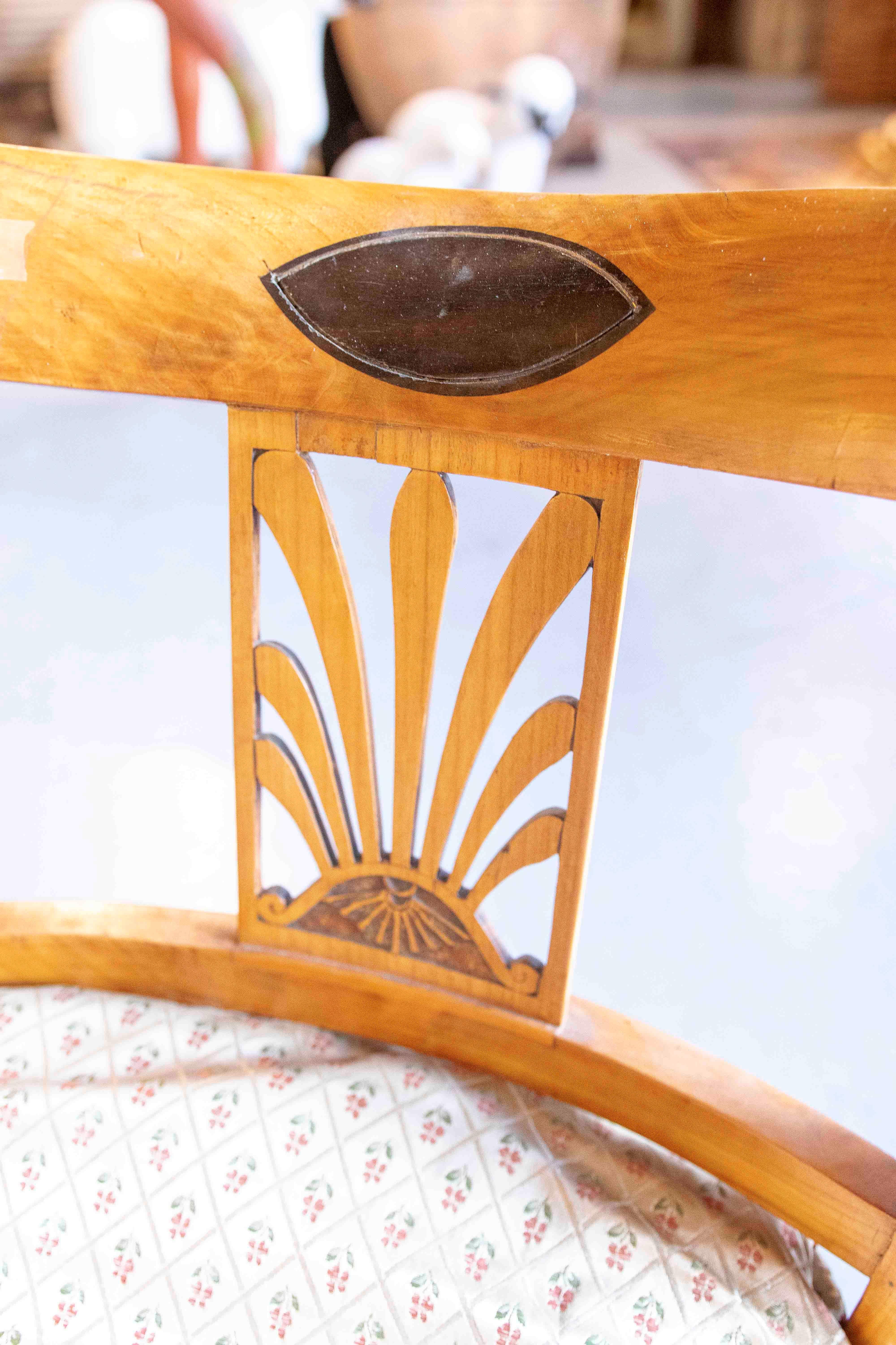 1850s Biedermeier Wooden Bench with Backrest and Upholstered Cushion 4