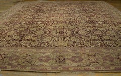 1850s Burgandy Floral Antique India Agra Carpet 15'8"x17'0" Handknotted Wool Rug